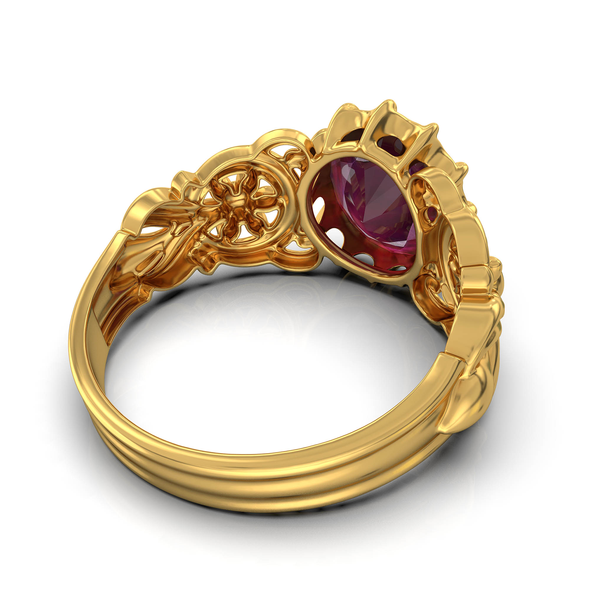 Ruby (Manik) Antique Ring for Women in 22K Yellow Gold – Oval 9x8 mm, Prong Setting, 3 g (Design KA-3) thumbnail