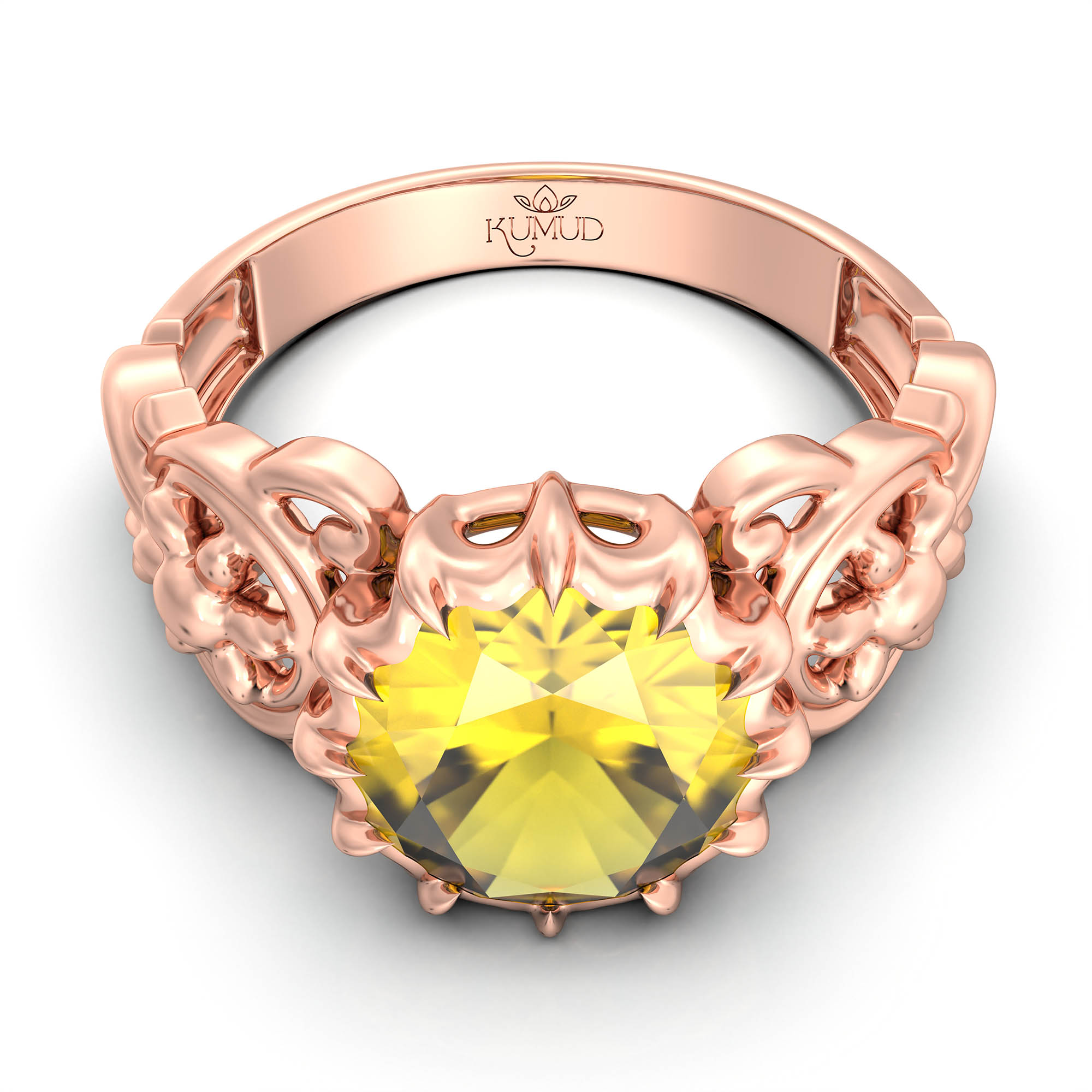 Yellow Sapphire (Pukhraj) Antique Ring for Women in 18K Rose Gold – Oval 9x8 mm, Prong Setting, 3 g (Design KA-3) thumbnail