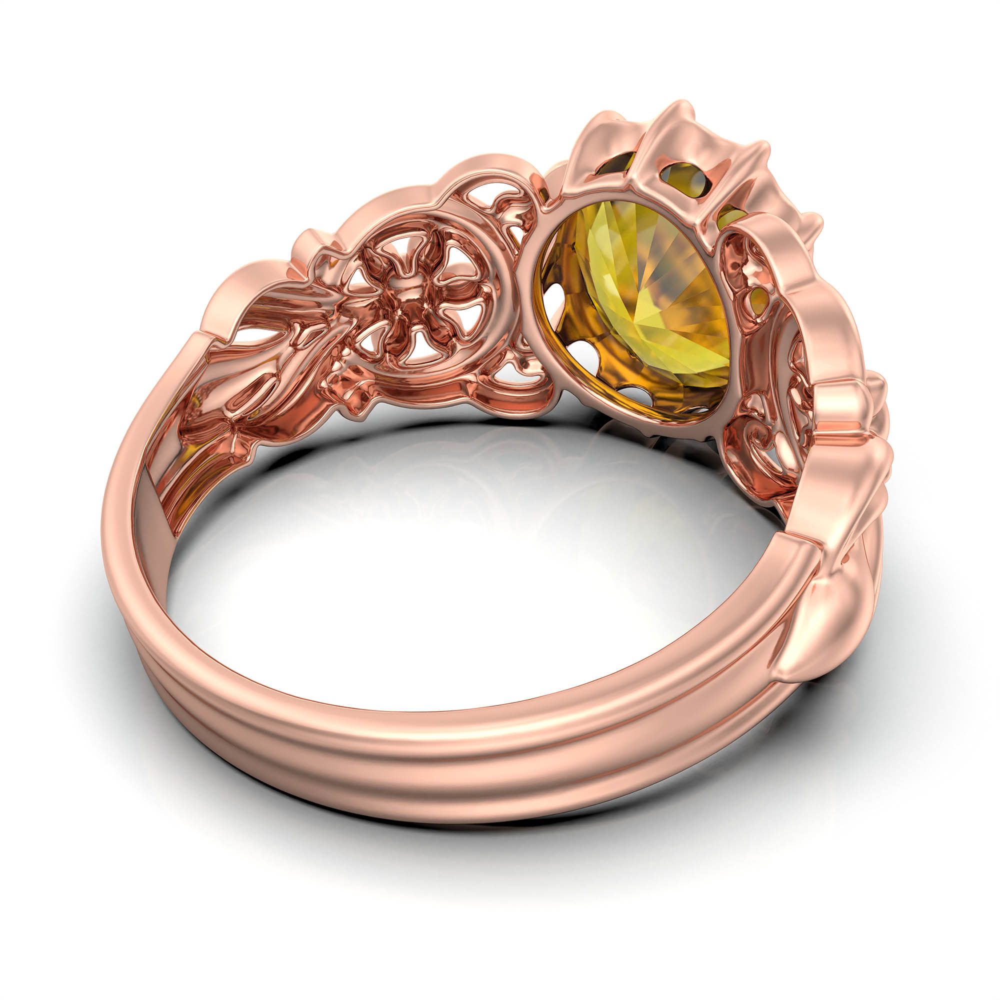 Yellow Sapphire (Pukhraj) Antique Ring for Women in 18K Rose Gold – Oval 9x8 mm, Prong Setting, 3 g (Design KA-3) thumbnail