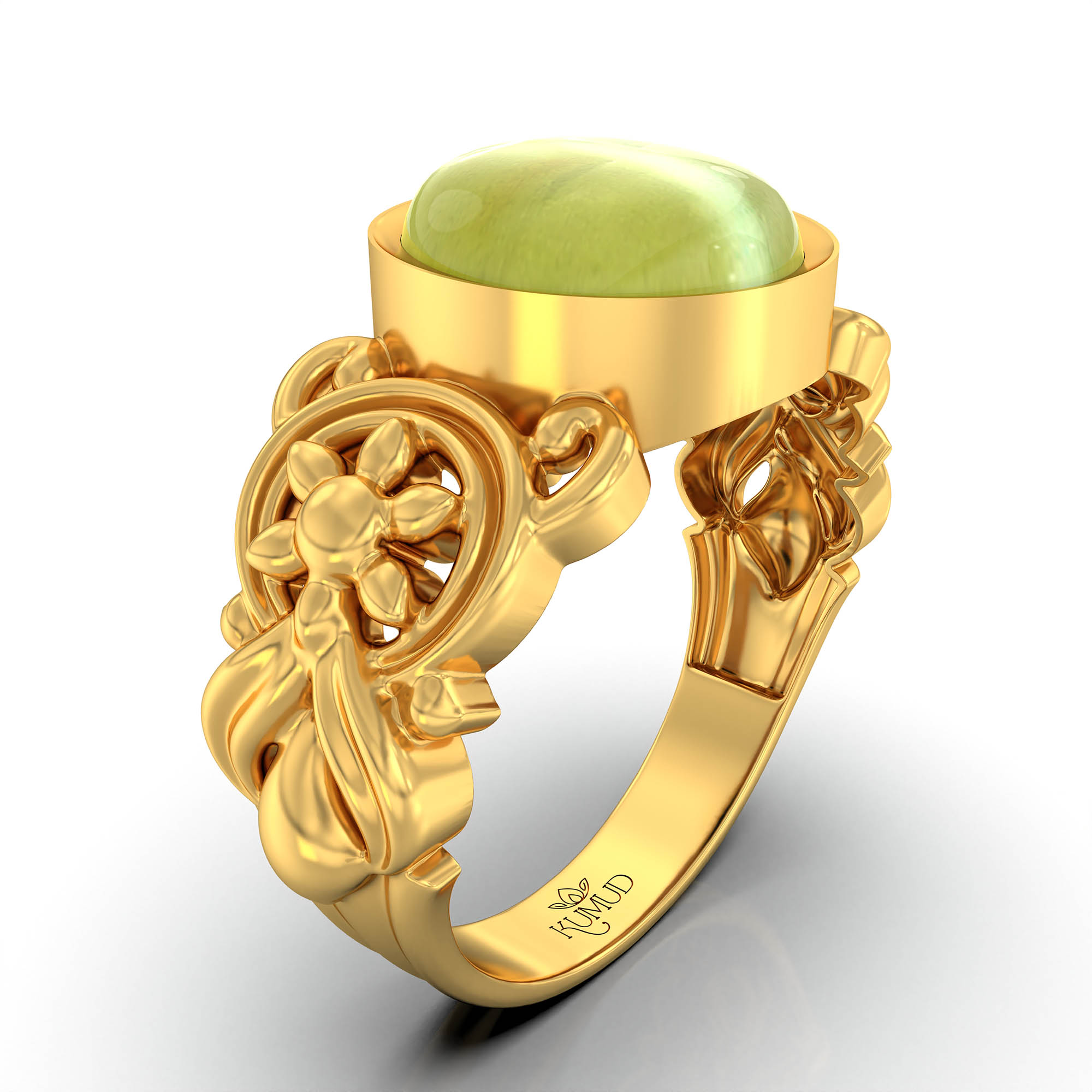 Cat's Eye (Lehsunia) Antique Ring for Women in 22K Yellow Gold – Oval Cabochon 9x8 mm, Bezel Setting, 4 g (Design KA-3) thumbnail