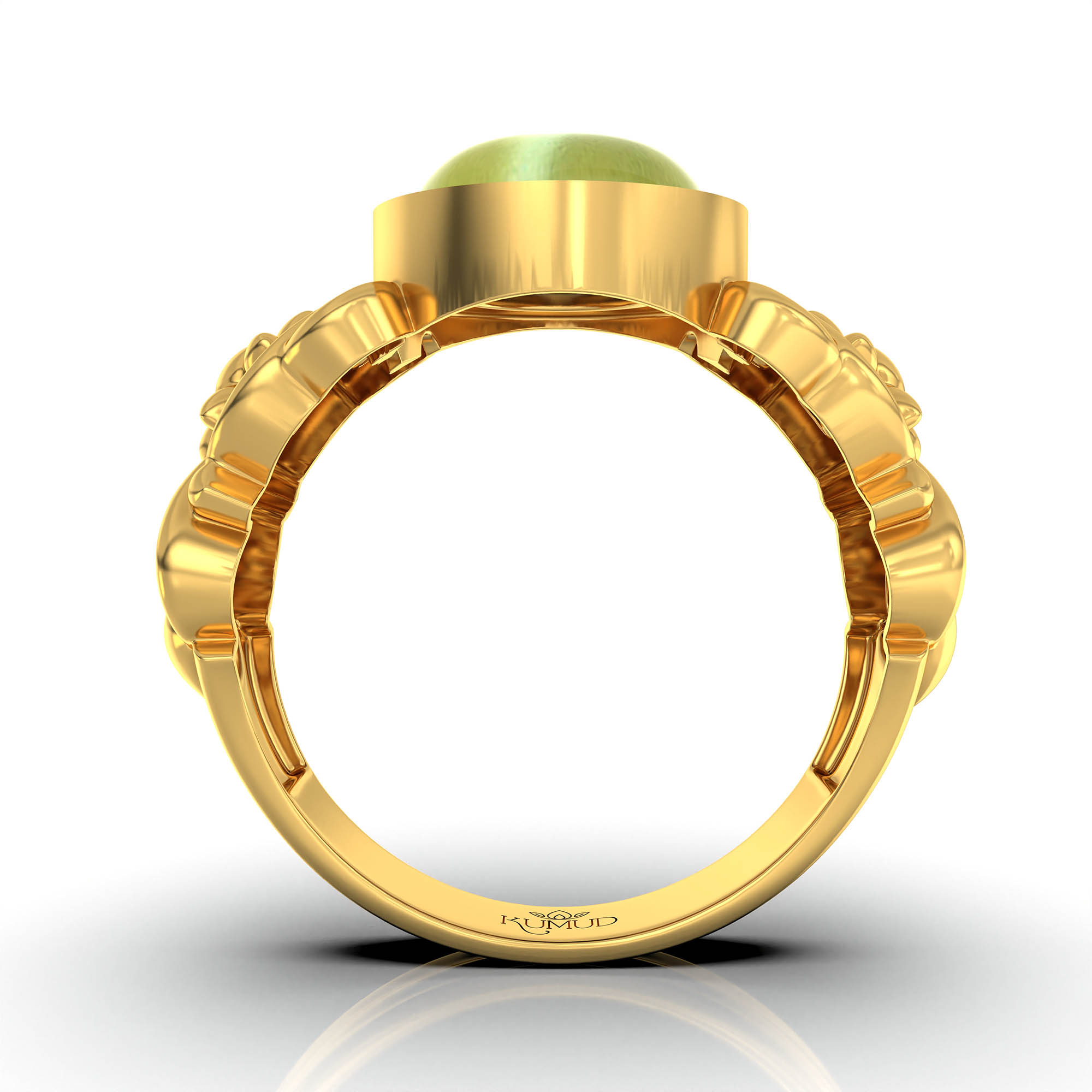 Cat's Eye (Lehsunia) Antique Ring for Women in 22K Yellow Gold – Oval Cabochon 9x8 mm, Bezel Setting, 4 g (Design KA-3) thumbnail