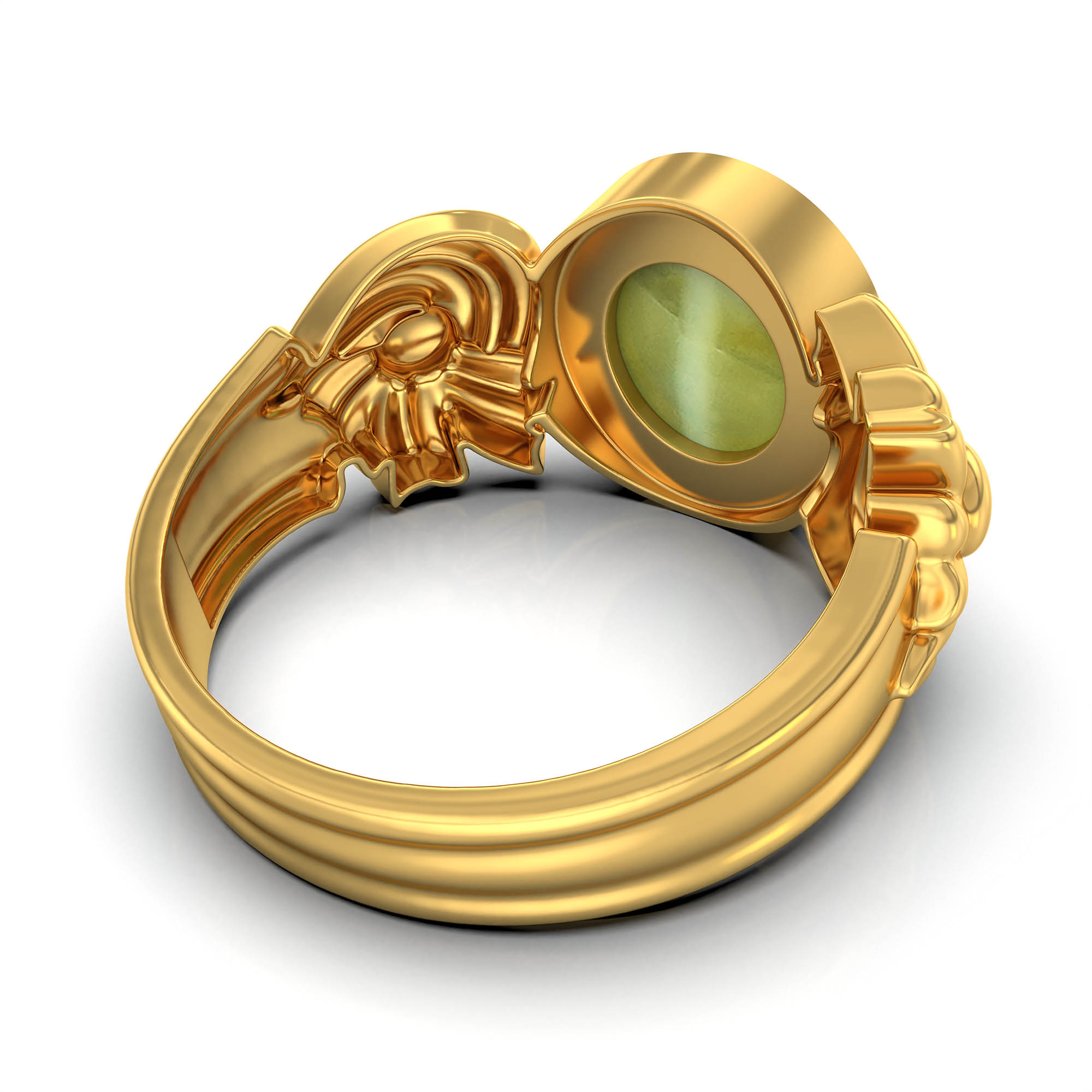 Cat's Eye (Lehsunia) Antique Ring for Women in 22K Yellow Gold – Oval Cabochon 9x8 mm, Bezel Setting, 4 g (Design KA-3) thumbnail