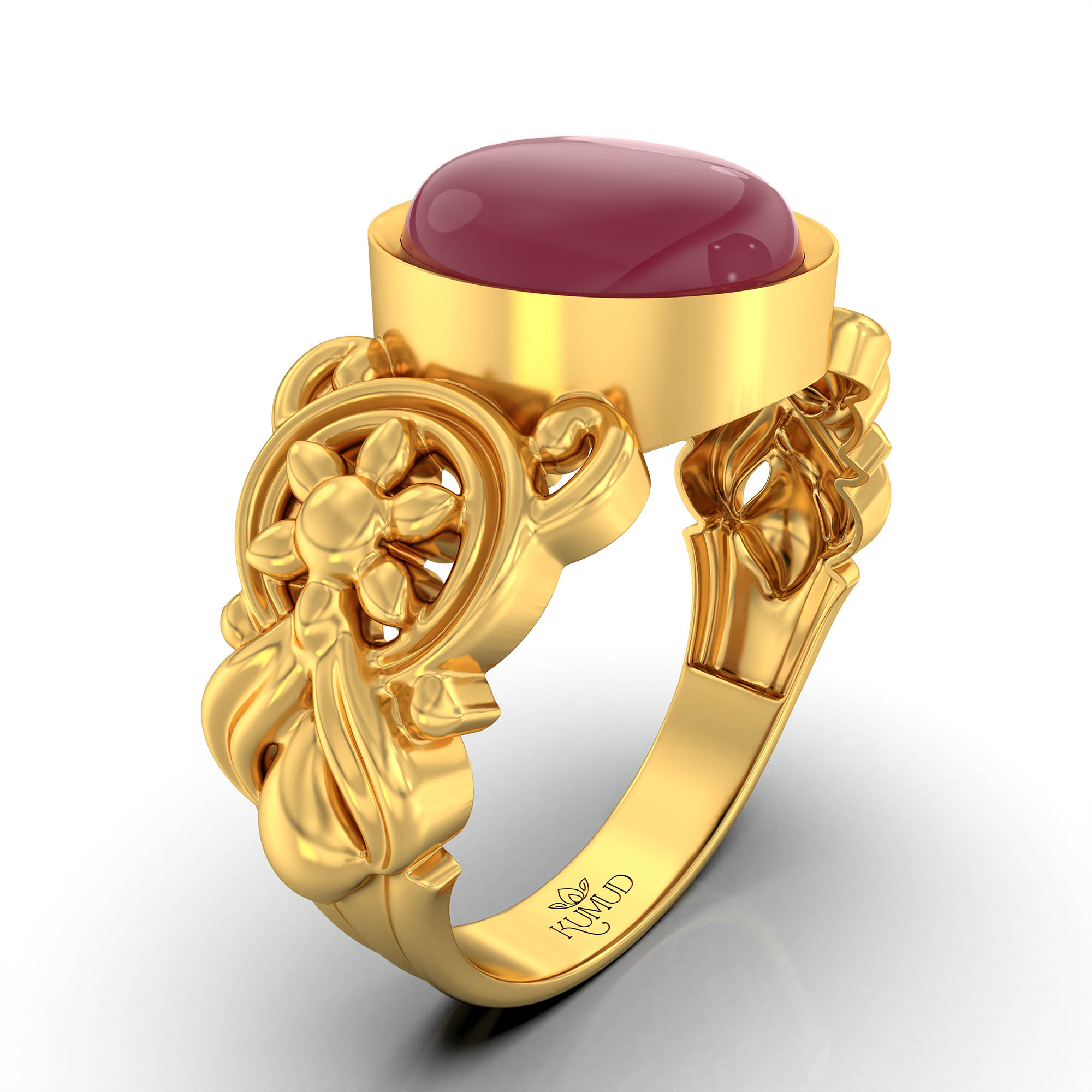 Ruby (Manik) Antique Ring for Women in 22K Yellow Gold – Oval Cabochon 9x8 mm, Bezel Setting, 4 g (Design KA-3) thumbnail