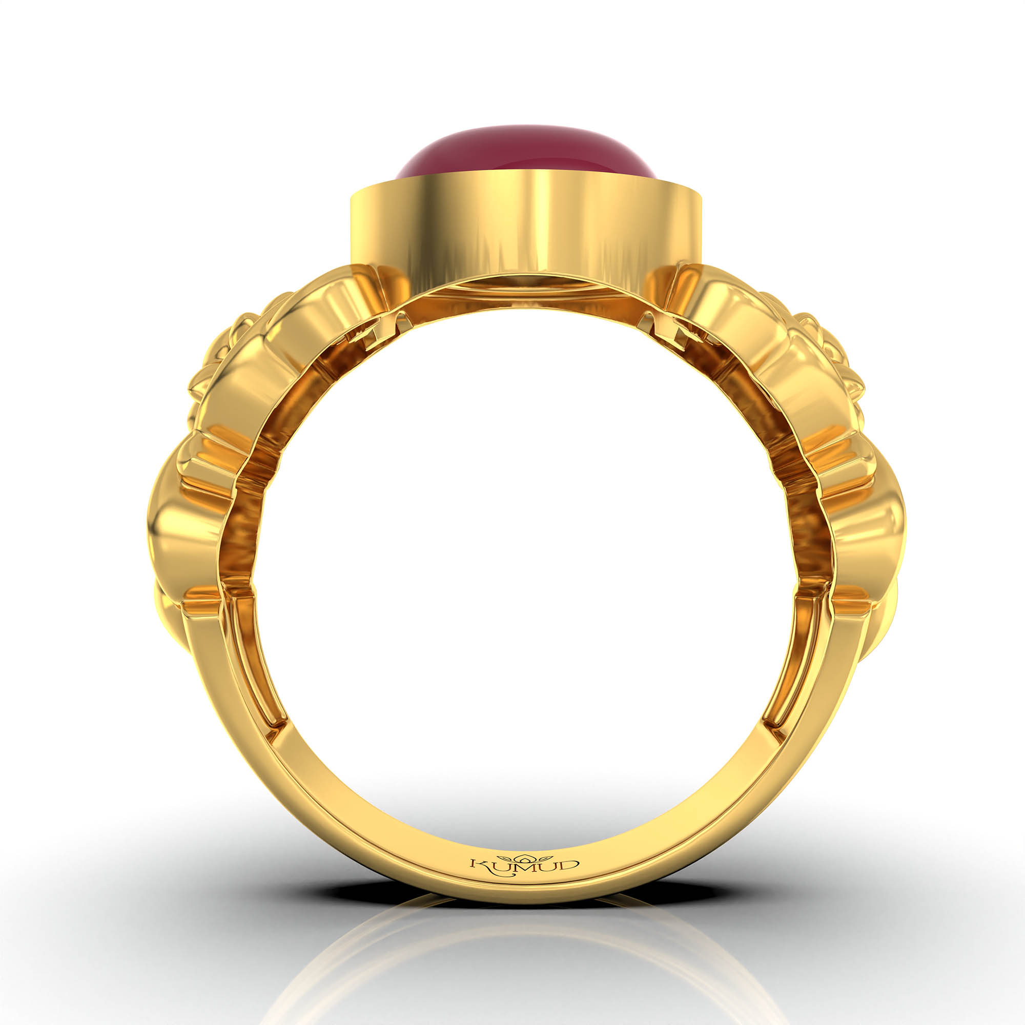 Ruby (Manik) Antique Ring for Women in 22K Yellow Gold – Oval Cabochon 9x8 mm, Bezel Setting, 4 g (Design KA-3) thumbnail