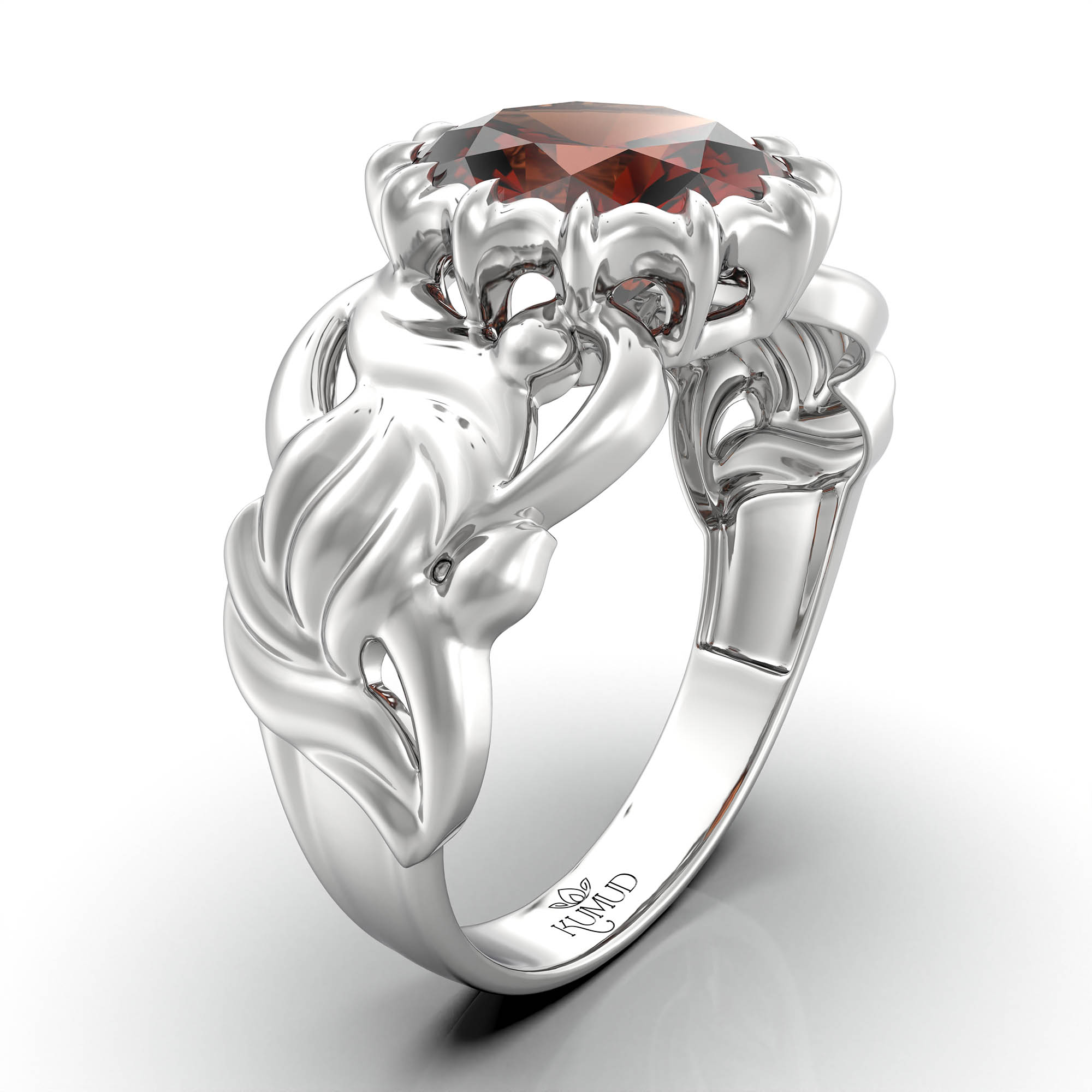 Hessonite (Gomed) Antique Ring for Women in 18K White Gold – Oval 9x8 mm, Prong Setting, 3 g (Design KA-4) thumbnail