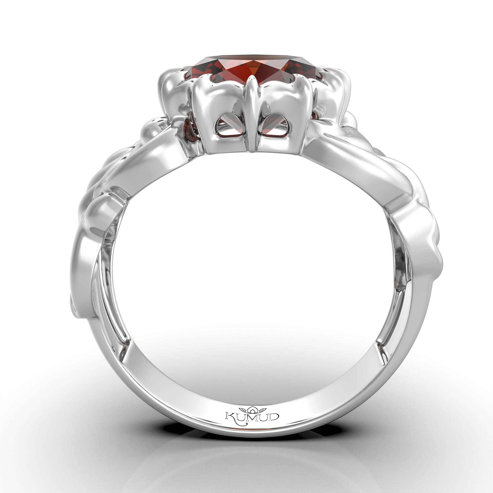 Hessonite (Gomed) Antique Ring for Women in 18K White Gold – Oval 9x8 mm, Prong Setting, 3 g (Design KA-4) thumbnail