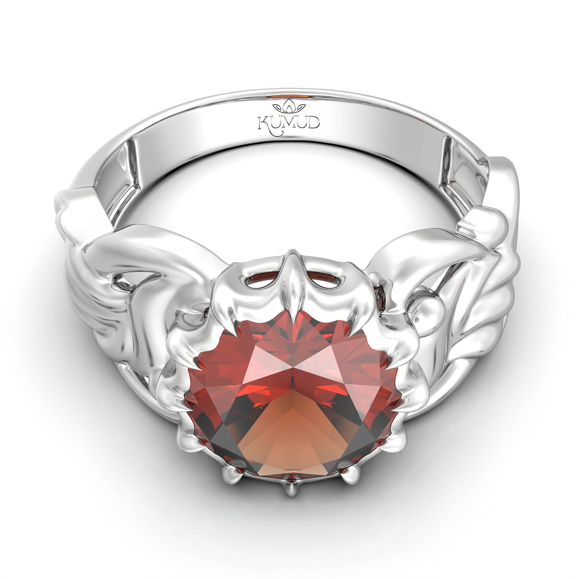 Hessonite (Gomed) Antique Ring for Women in 18K White Gold – Oval 9x8 mm, Prong Setting, 3 g (Design KA-4) thumbnail
