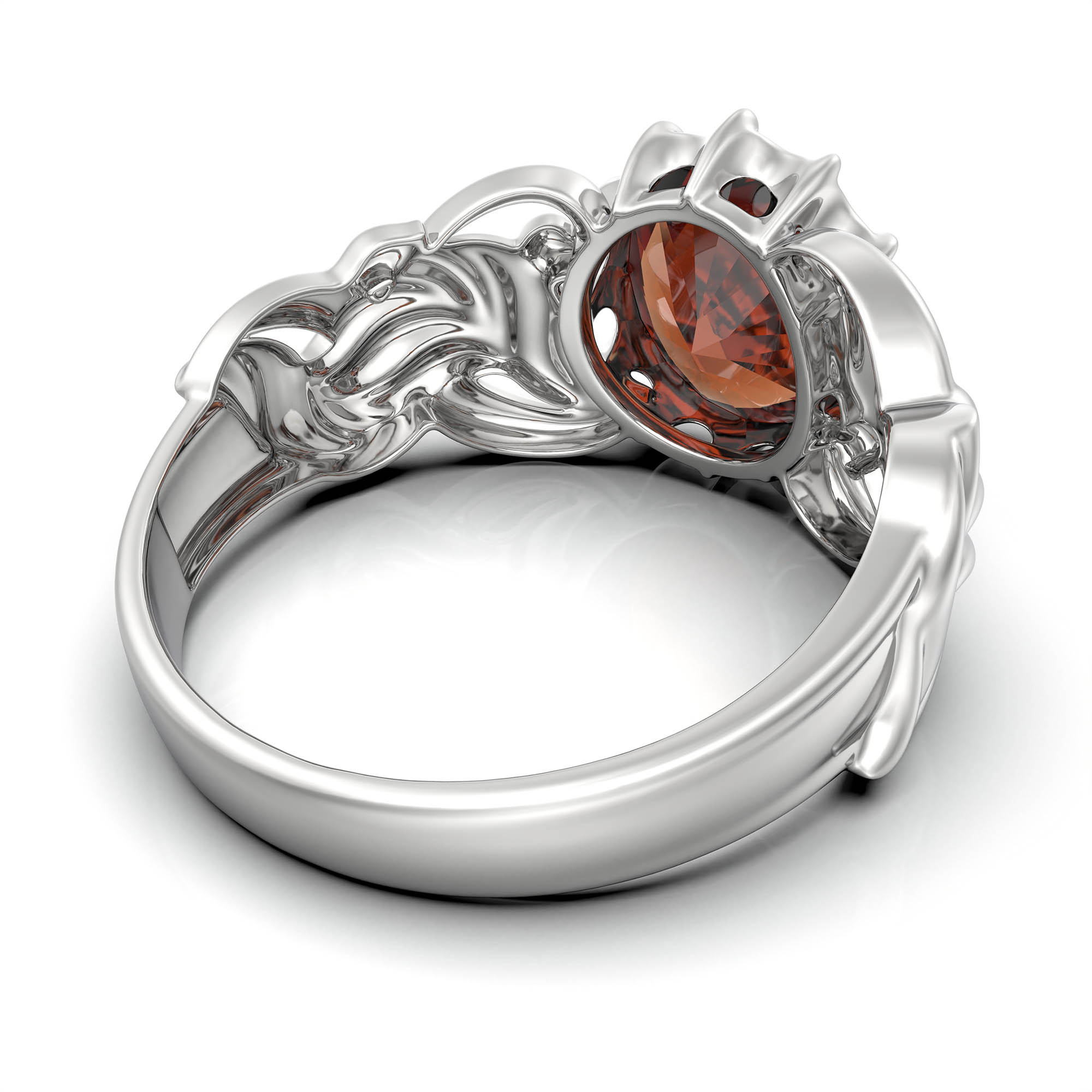 Hessonite (Gomed) Antique Ring for Women in 18K White Gold – Oval 9x8 mm, Prong Setting, 3 g (Design KA-4) thumbnail