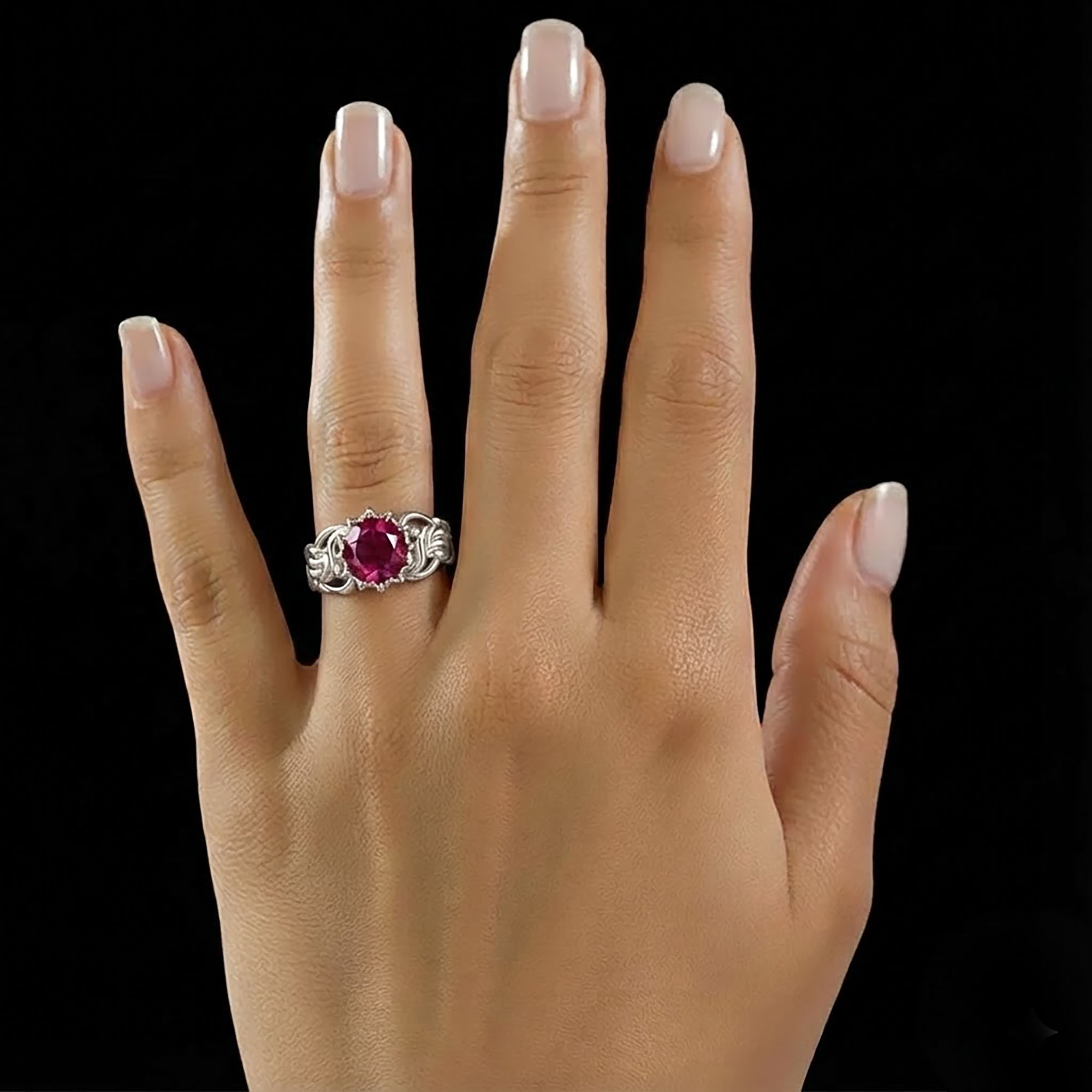 Ruby (Manik) Ring for Women in 925 Sterling Silver – Oval 9x8 mm, Prong Setting, 1.8 g (Design KA-4) thumbnail