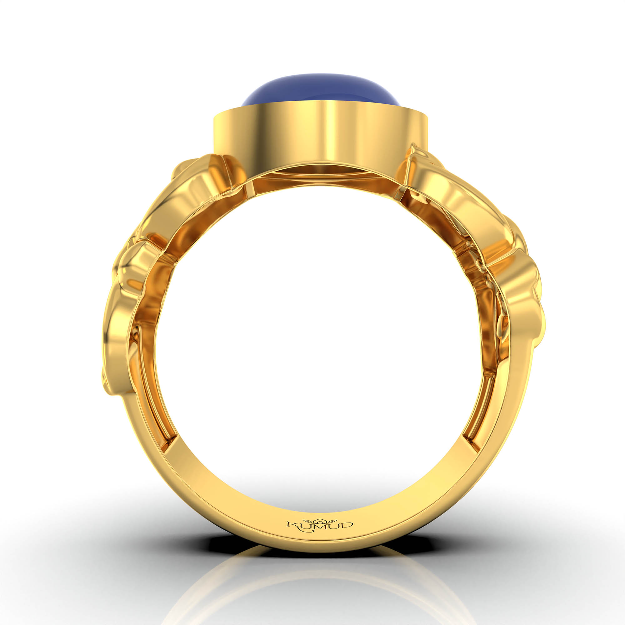 Blue Sapphire (Neelam) Antique Ring for Women in 22K Yellow Gold – Oval Cabochon 9x8 mm, Bezel Setting, 4 g (Design KA-4) thumbnail
