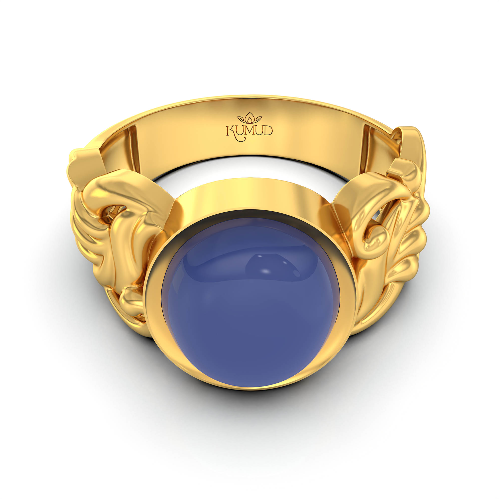 Blue Sapphire (Neelam) Antique Ring for Women in 22K Yellow Gold – Oval Cabochon 9x8 mm, Bezel Setting, 4 g (Design KA-4) thumbnail