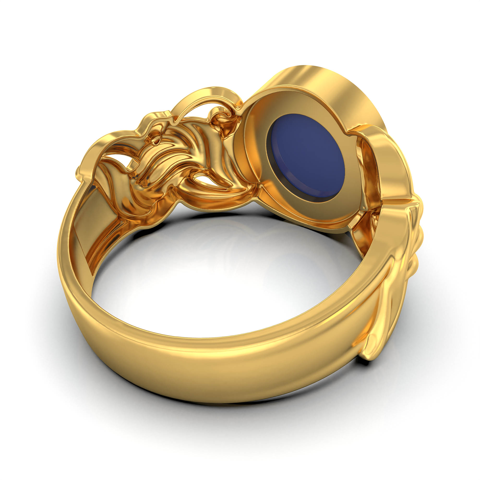 Blue Sapphire (Neelam) Antique Ring for Women in 22K Yellow Gold – Oval Cabochon 9x8 mm, Bezel Setting, 4 g (Design KA-4) thumbnail