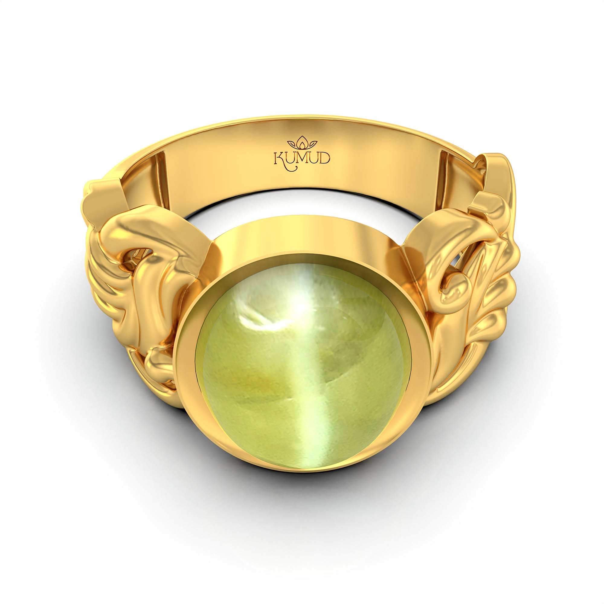 Cat's Eye (Lehsunia) Antique Ring for Women in 22K Yellow Gold – Oval Cabochon 9x8 mm, Bezel Setting, 4 g (Design KA-4) thumbnail