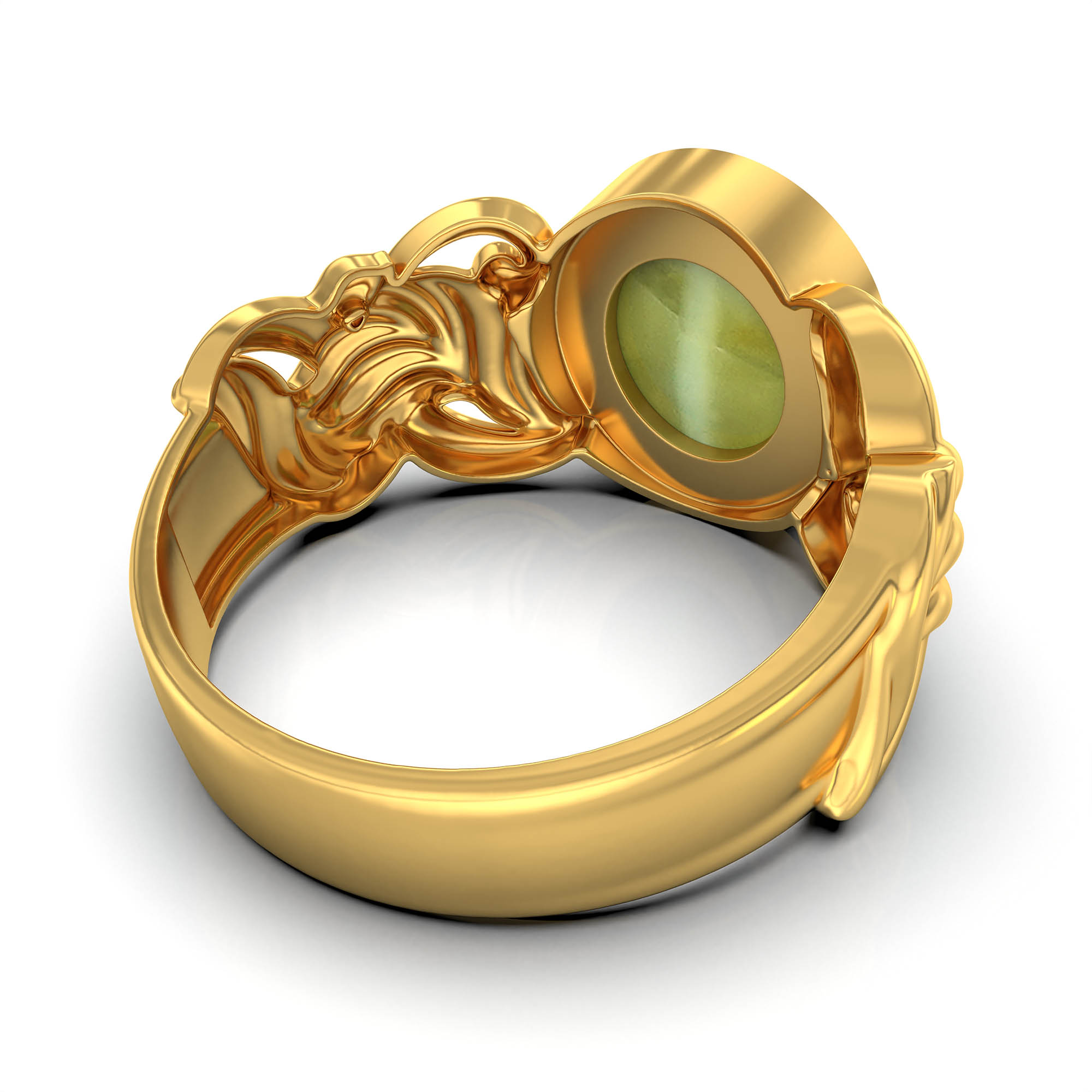 Cat's Eye (Lehsunia) Antique Ring for Women in 22K Yellow Gold – Oval Cabochon 9x8 mm, Bezel Setting, 4 g (Design KA-4) thumbnail