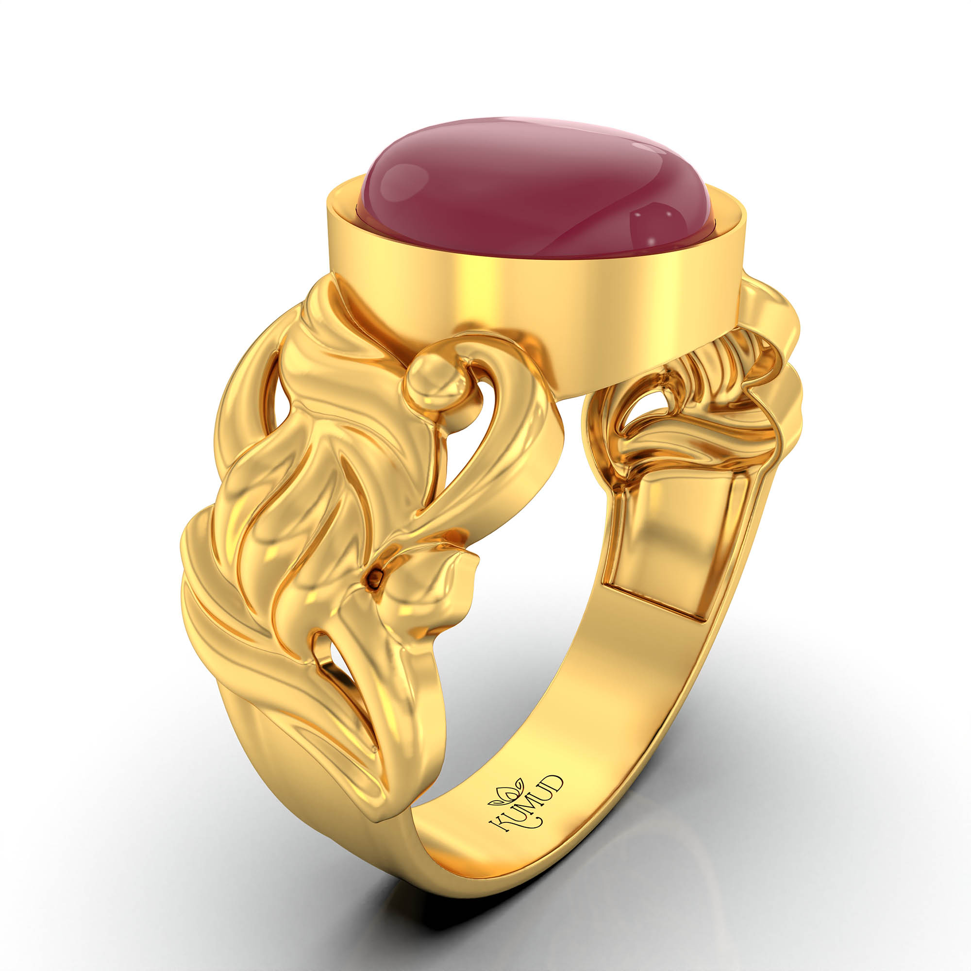 Ruby (Manik) Antique Ring for Women in 22K Yellow Gold – Oval Cabochon 9x8 mm, Bezel Setting, 4 g (Design KA-4) thumbnail