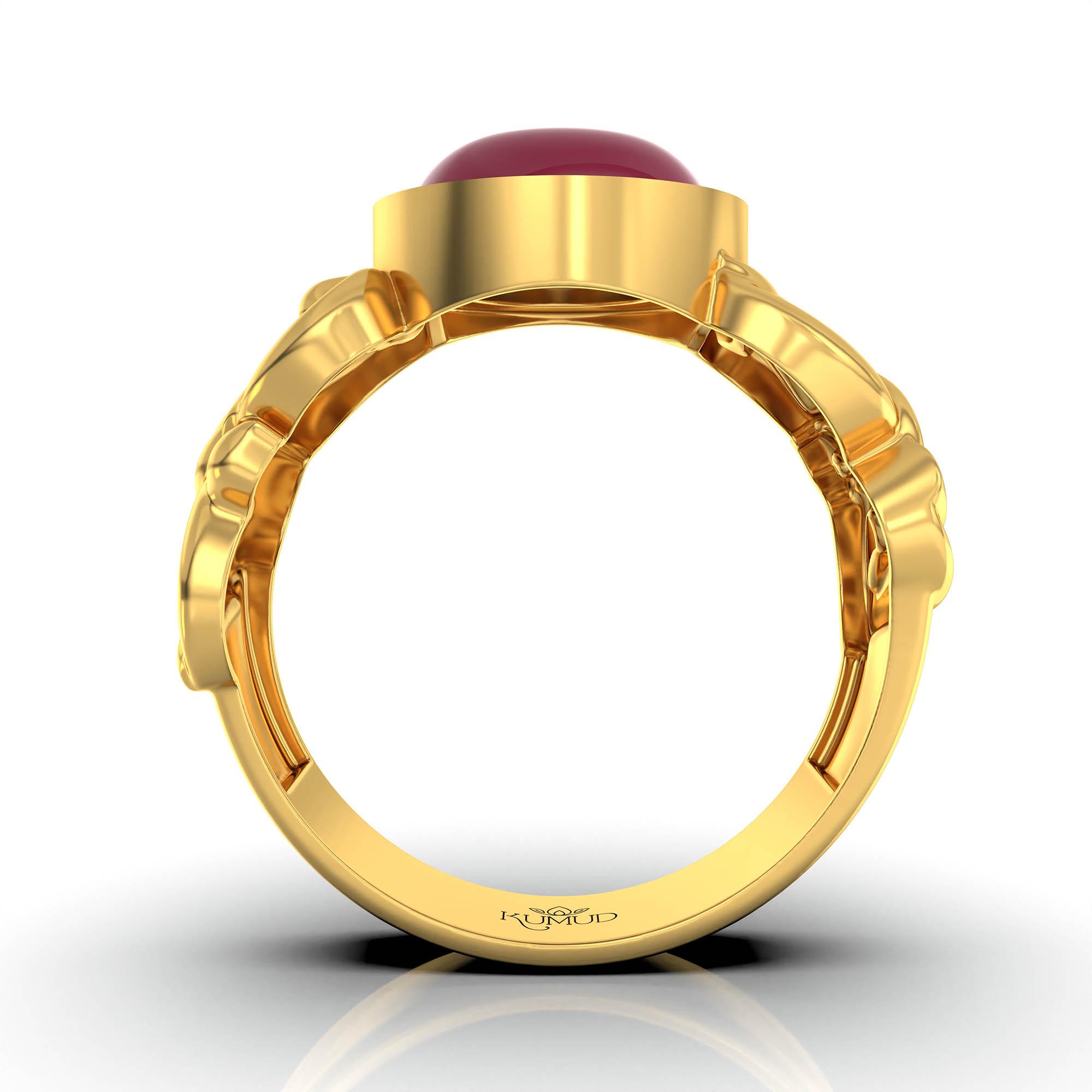 Ruby (Manik) Antique Ring for Women in 22K Yellow Gold – Oval Cabochon 9x8 mm, Bezel Setting, 4 g (Design KA-4) thumbnail