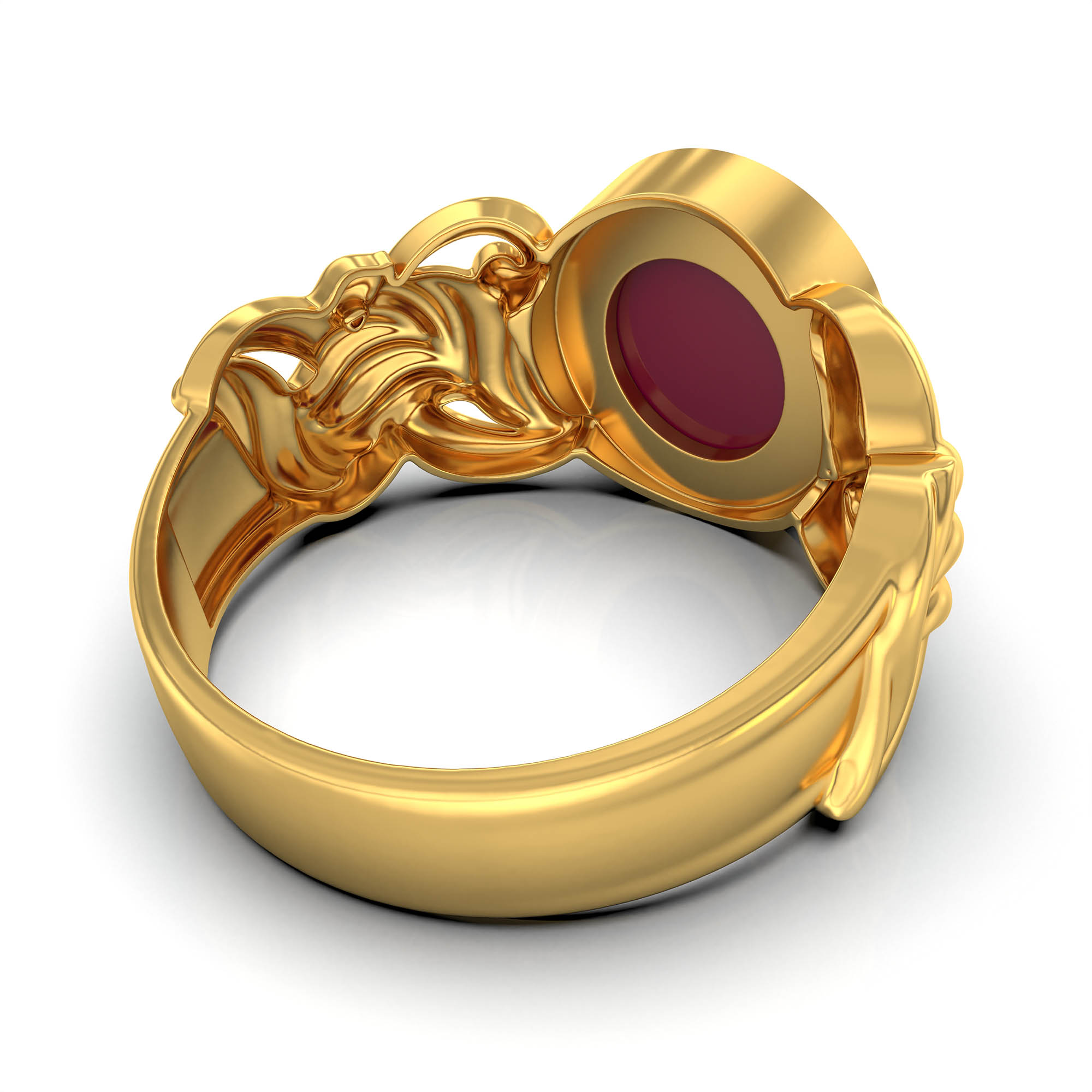 Ruby (Manik) Antique Ring for Women in 22K Yellow Gold – Oval Cabochon 9x8 mm, Bezel Setting, 4 g (Design KA-4) thumbnail