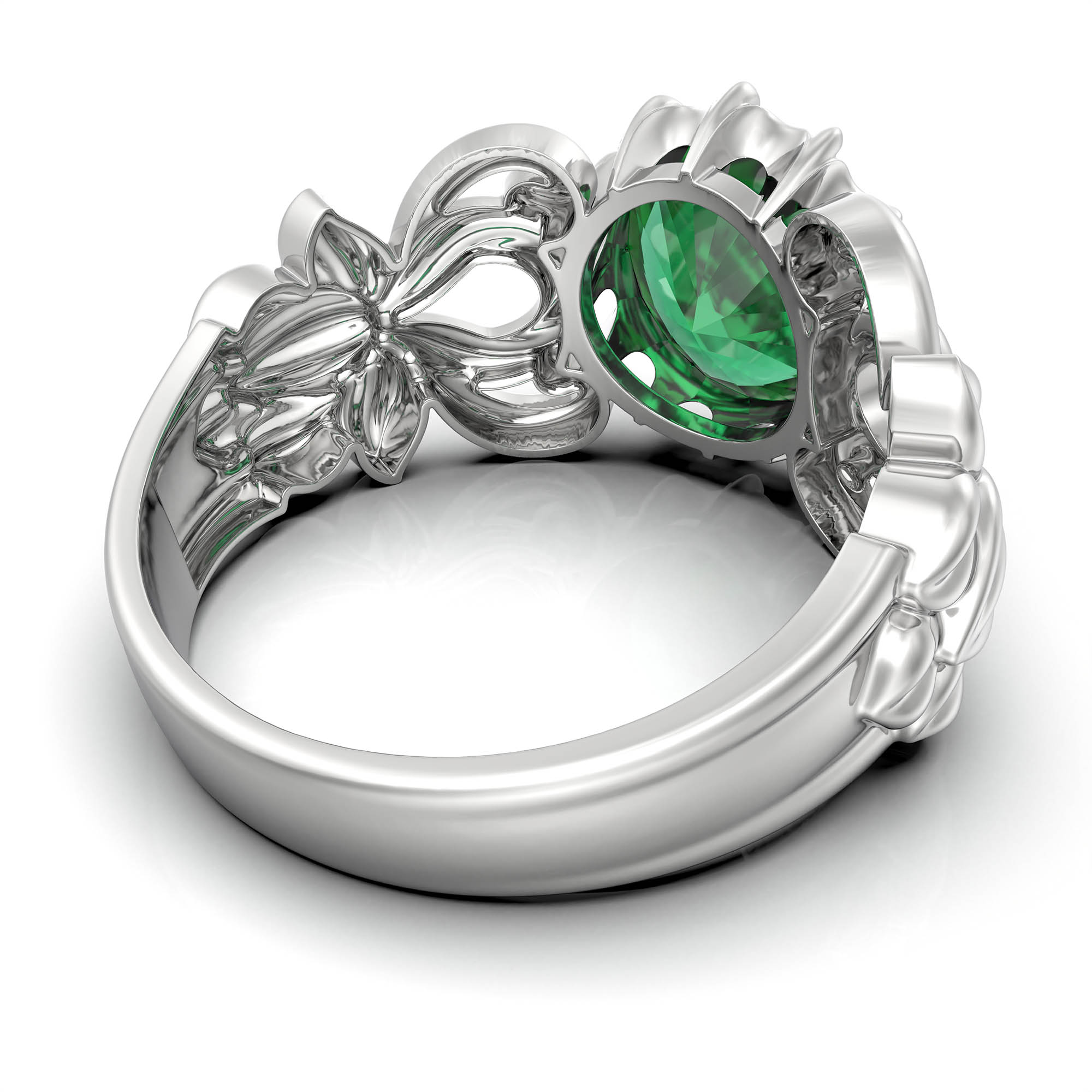 Emerald (Panna) Antique Ring for Women in 18K White Gold – Oval 9x8 mm, Prong Setting, 3 g (Design KA-5) thumbnail