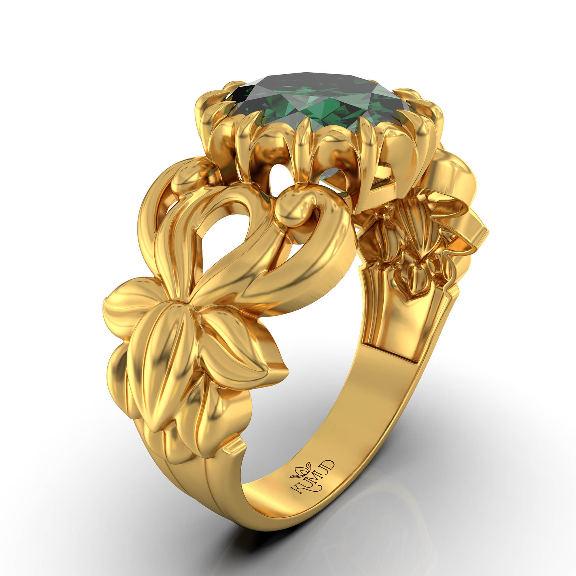 Emerald (Panna) Antique Ring for Women in 22K Yellow Gold – Oval 9x8 mm, Prong Setting, 3 g (Design KA-5) thumbnail