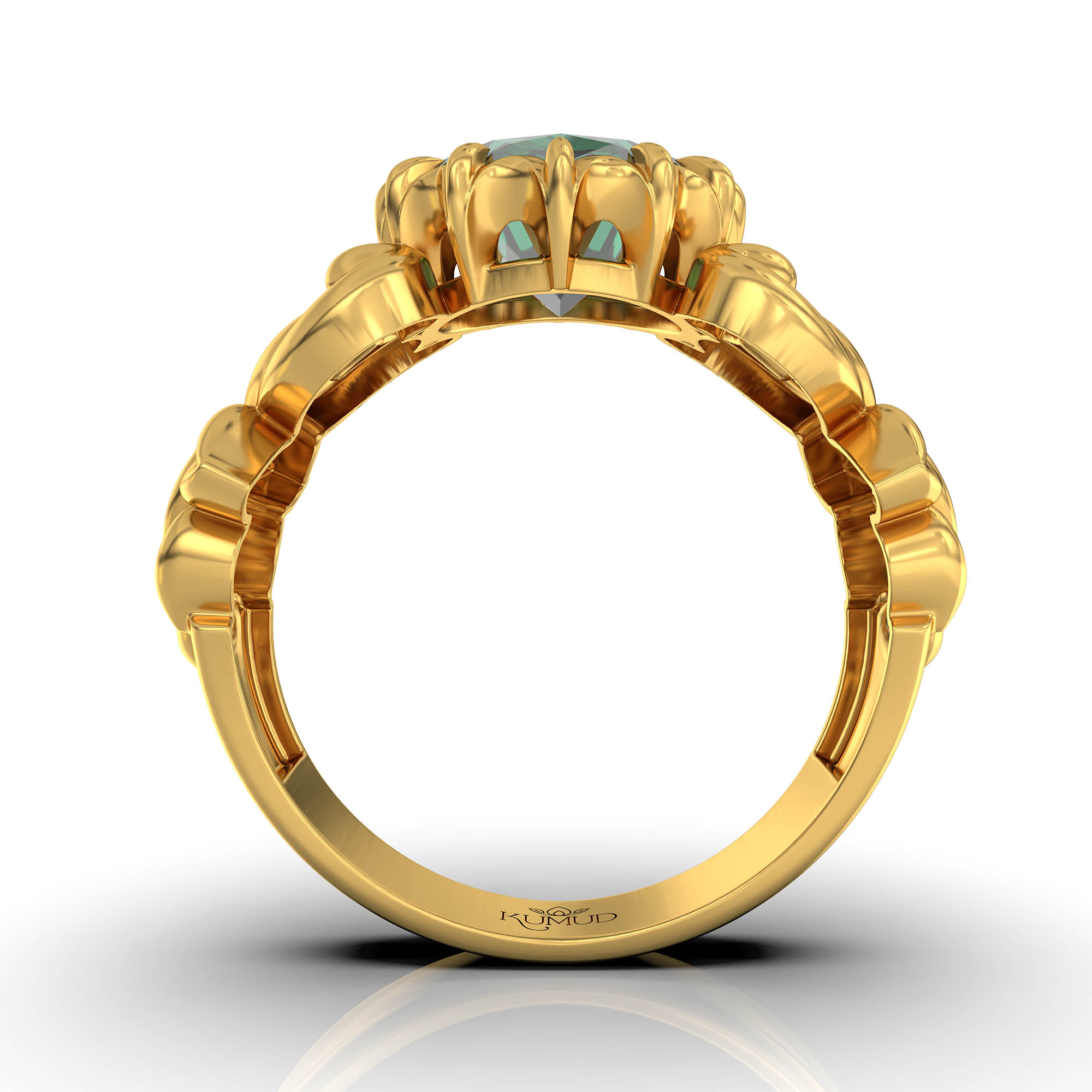 Emerald (Panna) Antique Ring for Women in 22K Yellow Gold – Oval 9x8 mm, Prong Setting, 3 g (Design KA-5) thumbnail
