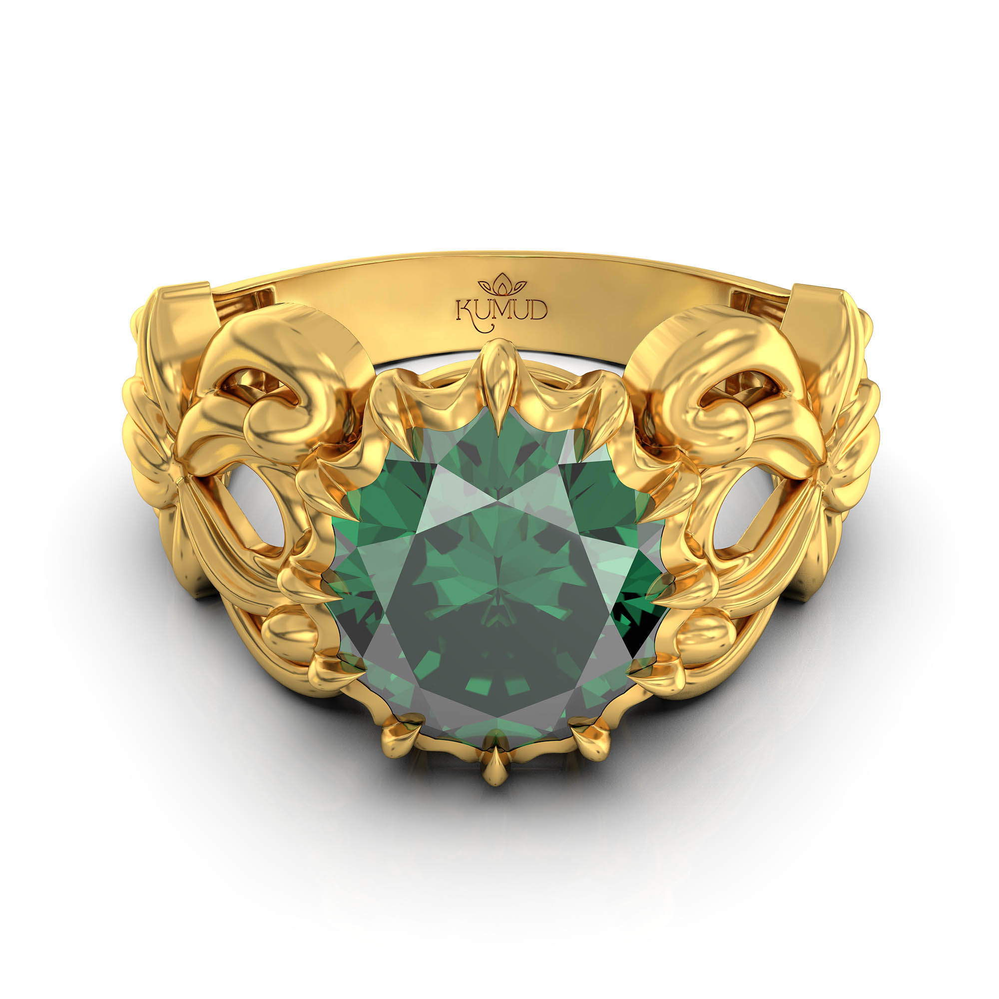 Emerald (Panna) Antique Ring for Women in 22K Yellow Gold – Oval 9x8 mm, Prong Setting, 3 g (Design KA-5) thumbnail