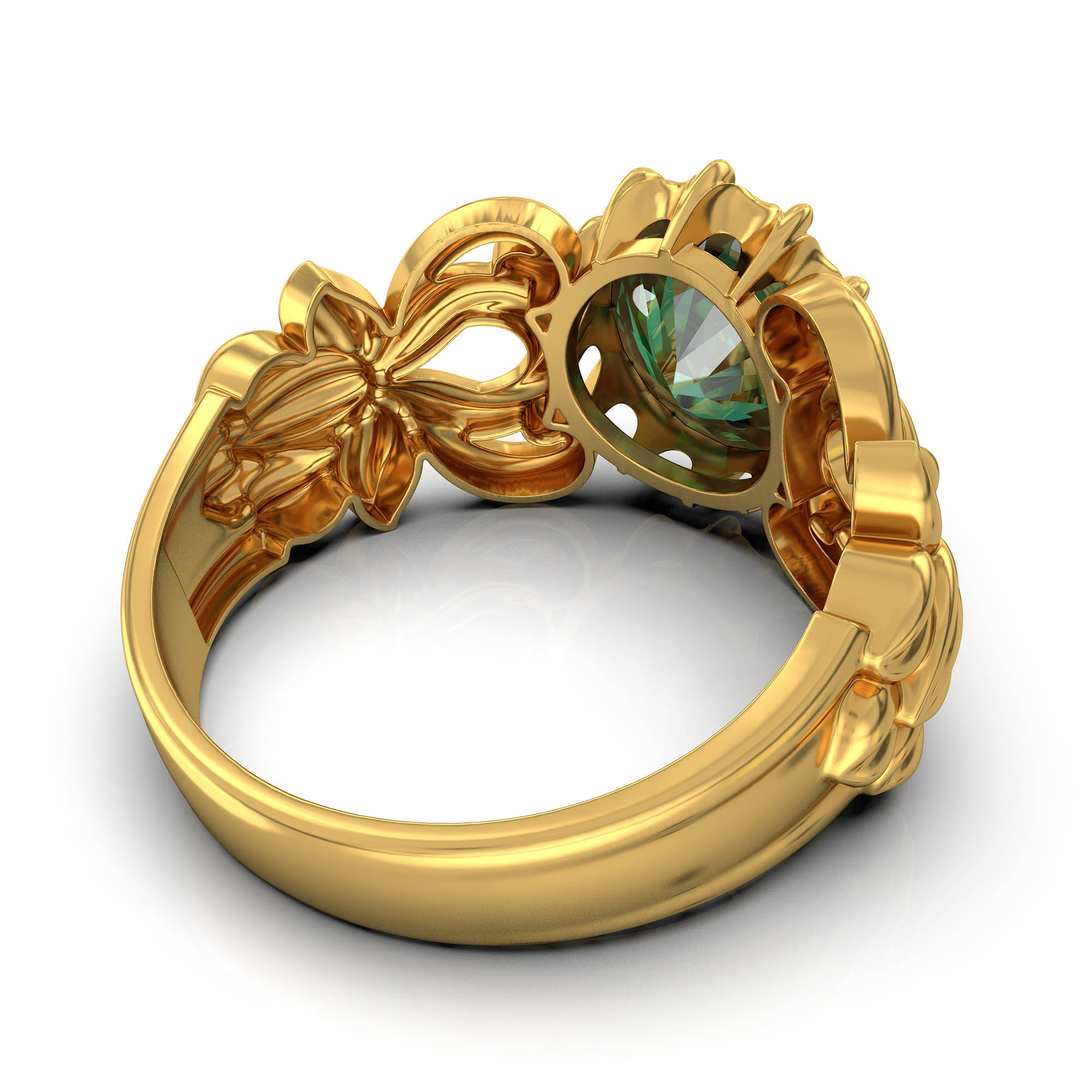 Emerald (Panna) Antique Ring for Women in 22K Yellow Gold – Oval 9x8 mm, Prong Setting, 3 g (Design KA-5) thumbnail