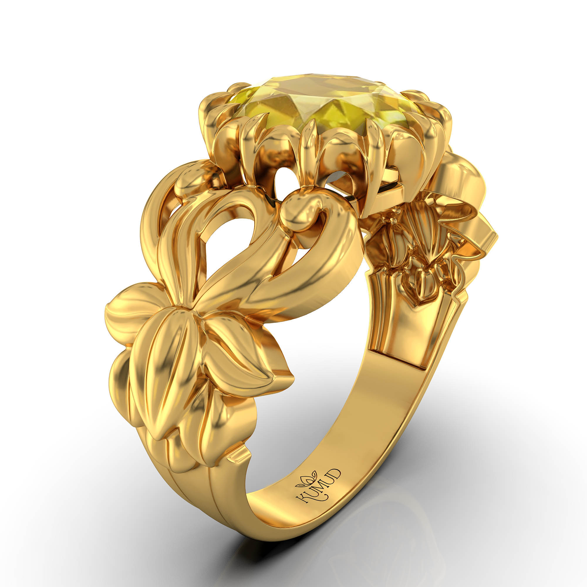 Yellow Sapphire (Pukhraj) Antique Ring for Women in 22K Yellow Gold – Oval 9x8 mm, Prong Setting, 3 g (Design KA-5) thumbnail