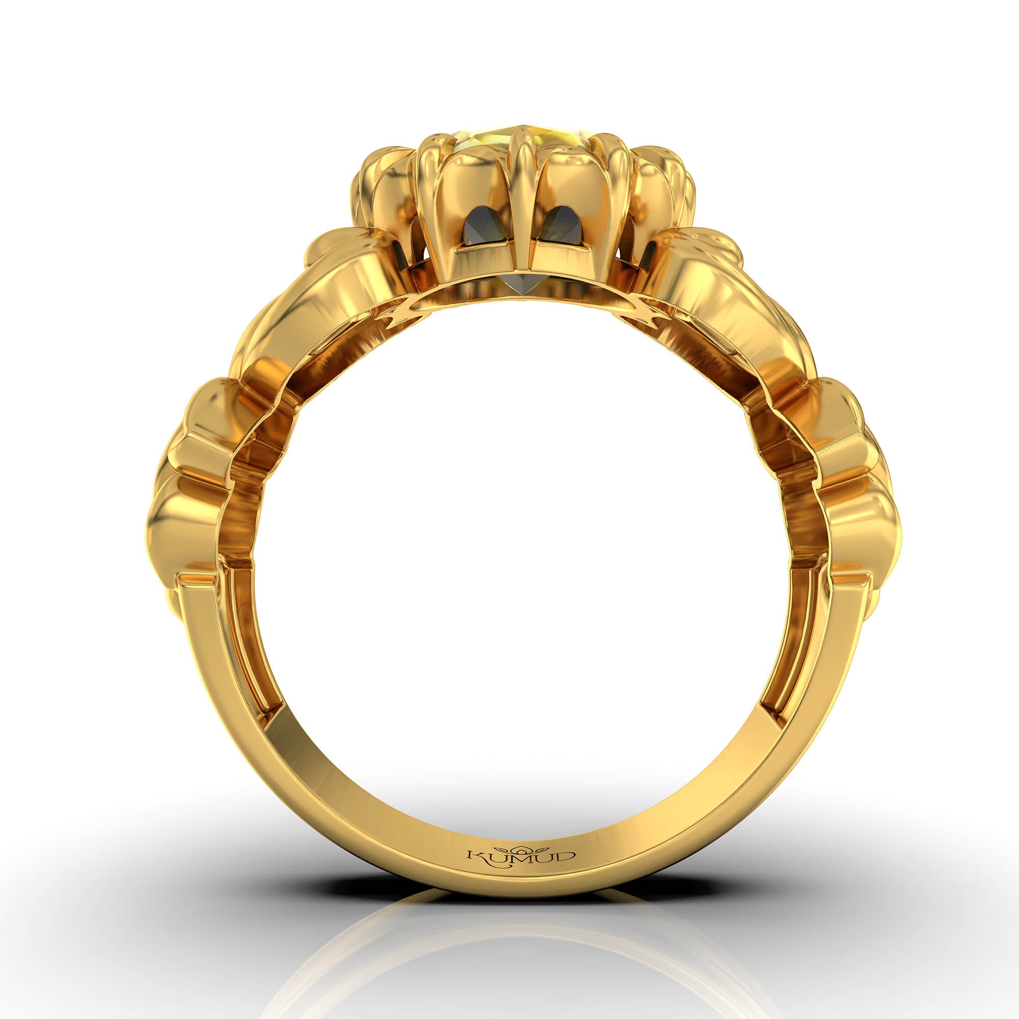 Yellow Sapphire (Pukhraj) Antique Ring for Women in 22K Yellow Gold – Oval 9x8 mm, Prong Setting, 3 g (Design KA-5) thumbnail