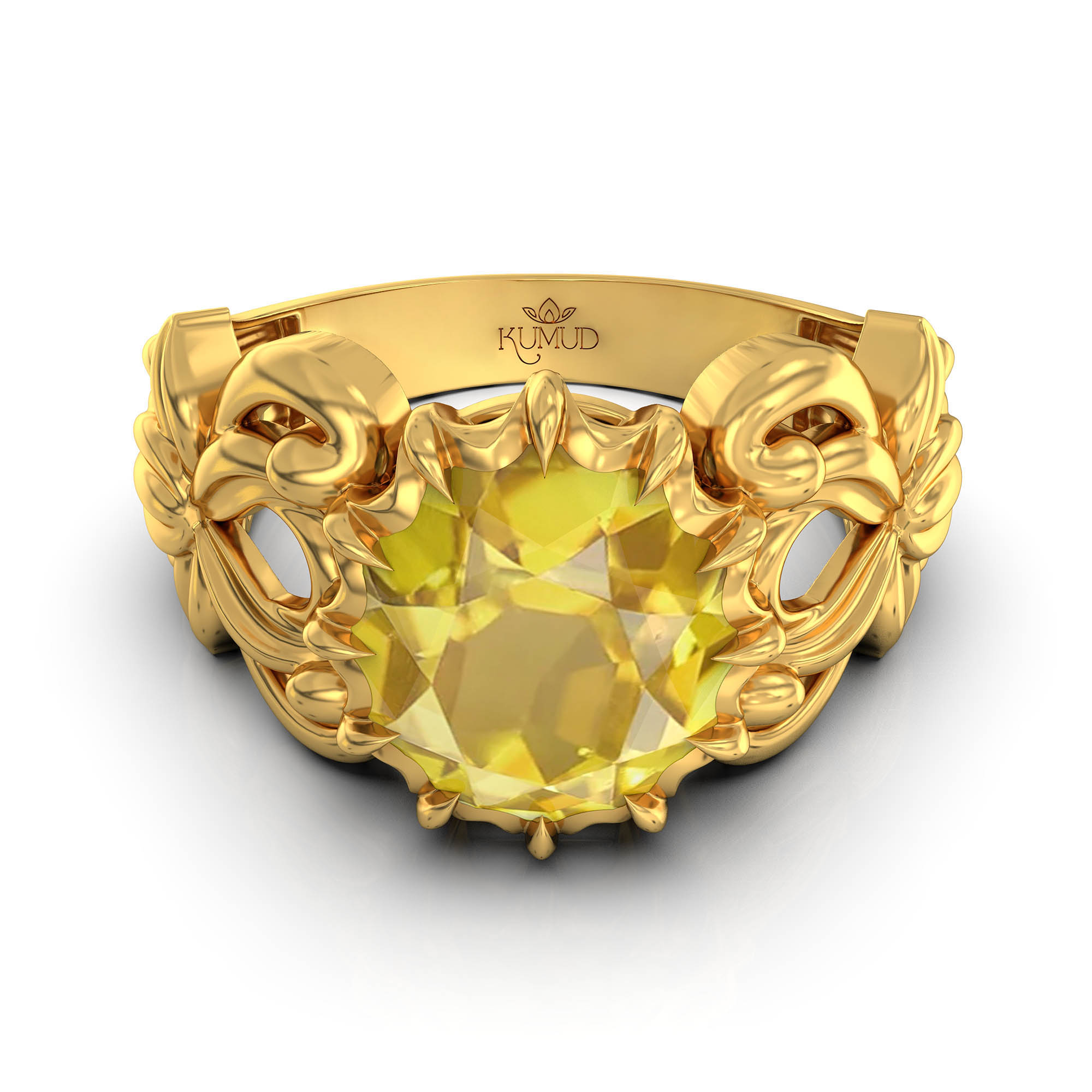 Yellow Sapphire (Pukhraj) Antique Ring for Women in 22K Yellow Gold – Oval 9x8 mm, Prong Setting, 3 g (Design KA-5) thumbnail