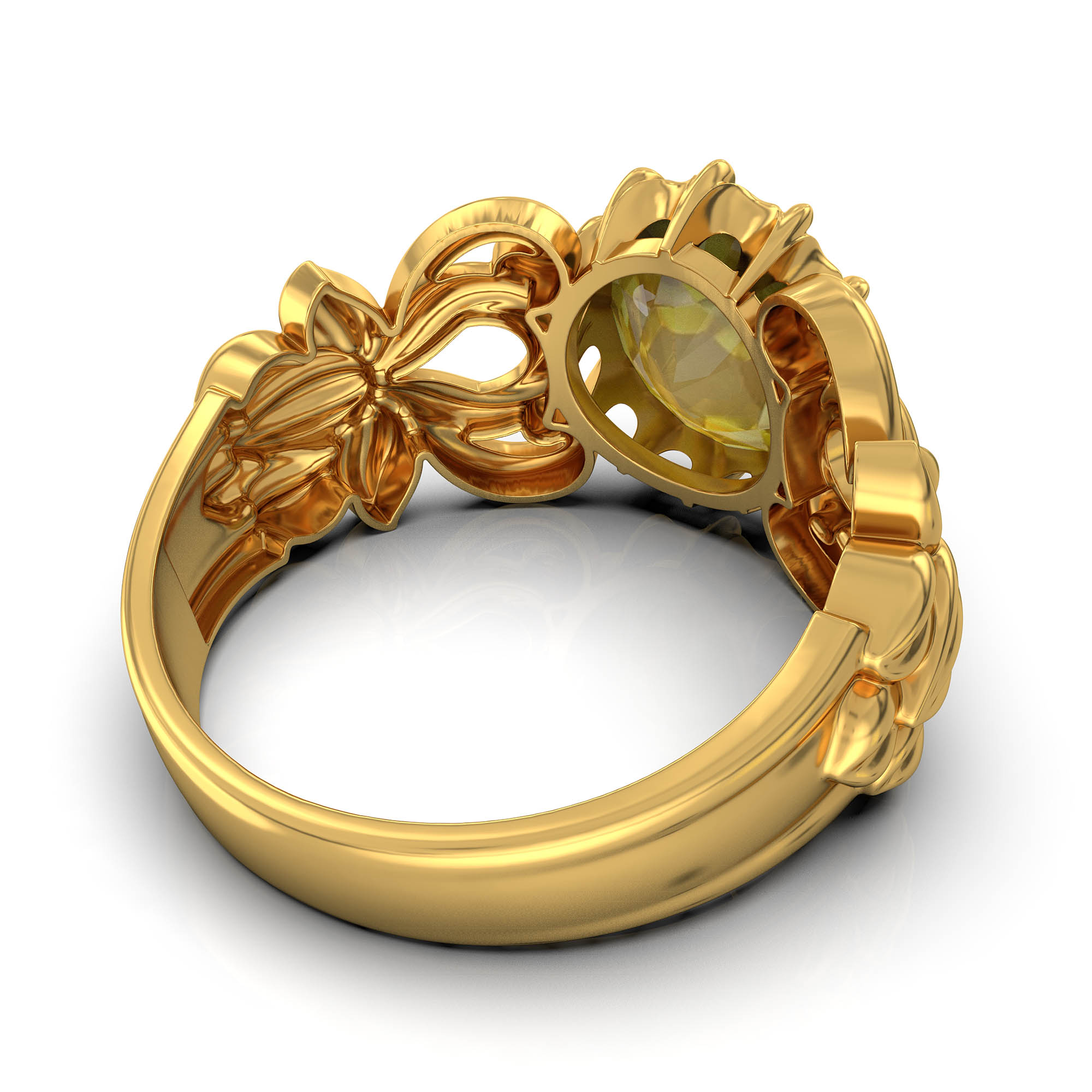 Yellow Sapphire (Pukhraj) Antique Ring for Women in 22K Yellow Gold – Oval 9x8 mm, Prong Setting, 3 g (Design KA-5) thumbnail