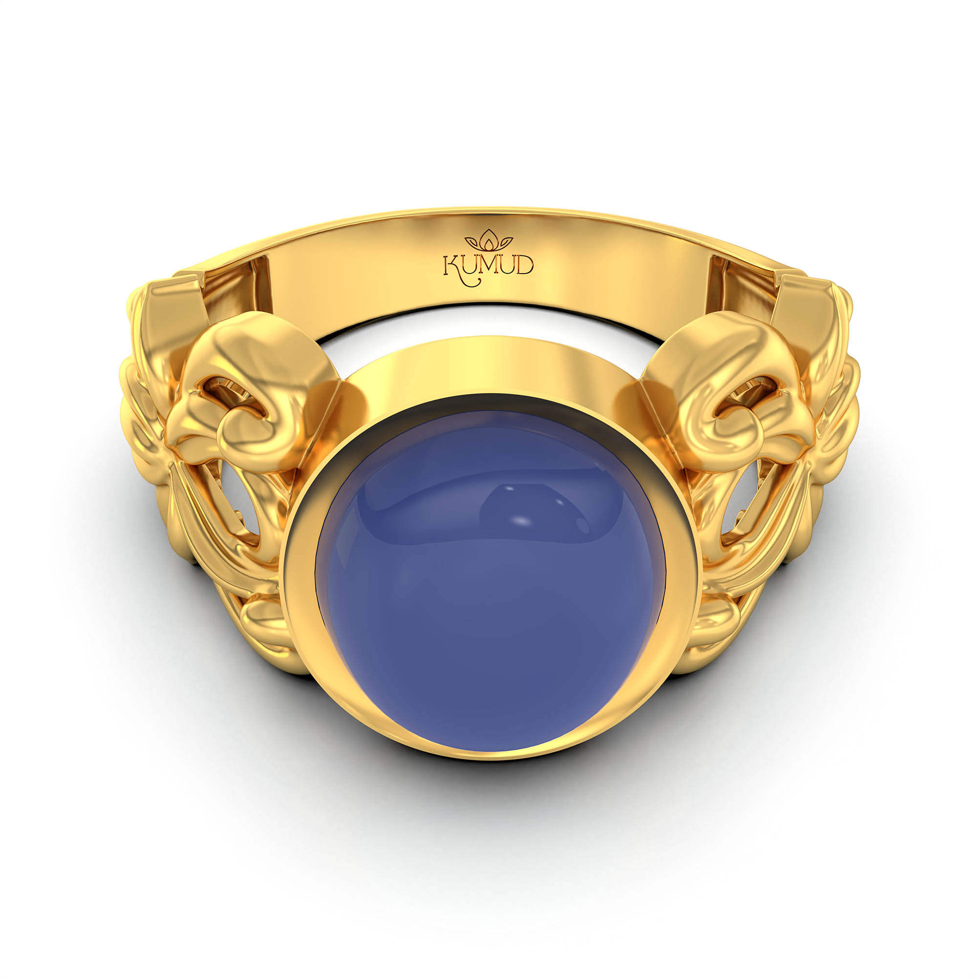 Blue Sapphire (Neelam) Antique Ring for Women in 22K Yellow Gold – Oval Cabochon 9x8 mm, Bezel Setting, 4 g (Design KA-5) thumbnail