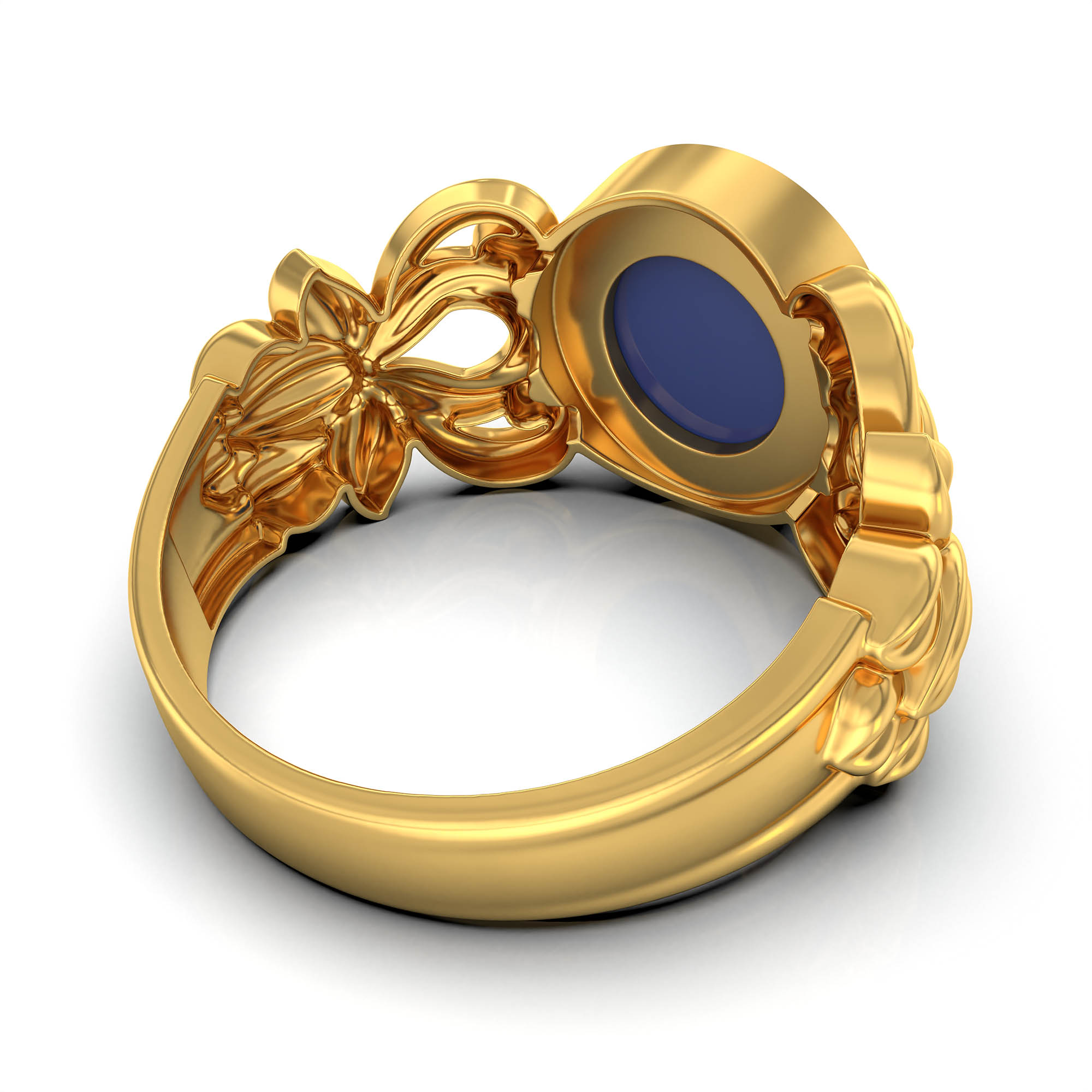 Blue Sapphire (Neelam) Antique Ring for Women in 22K Yellow Gold – Oval Cabochon 9x8 mm, Bezel Setting, 4 g (Design KA-5) thumbnail
