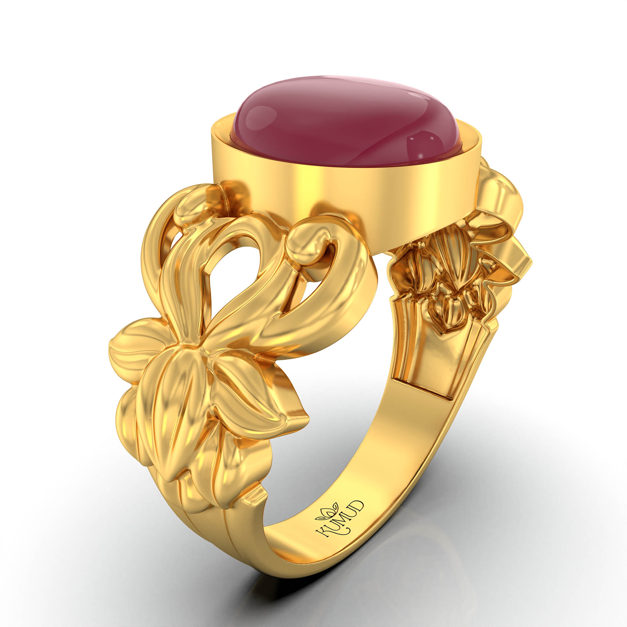 Ruby (Manik) Antique Ring for Women in 22K Yellow Gold – Oval Cabochon 9x8 mm, Bezel Setting, 4 g (Design KA-5) thumbnail