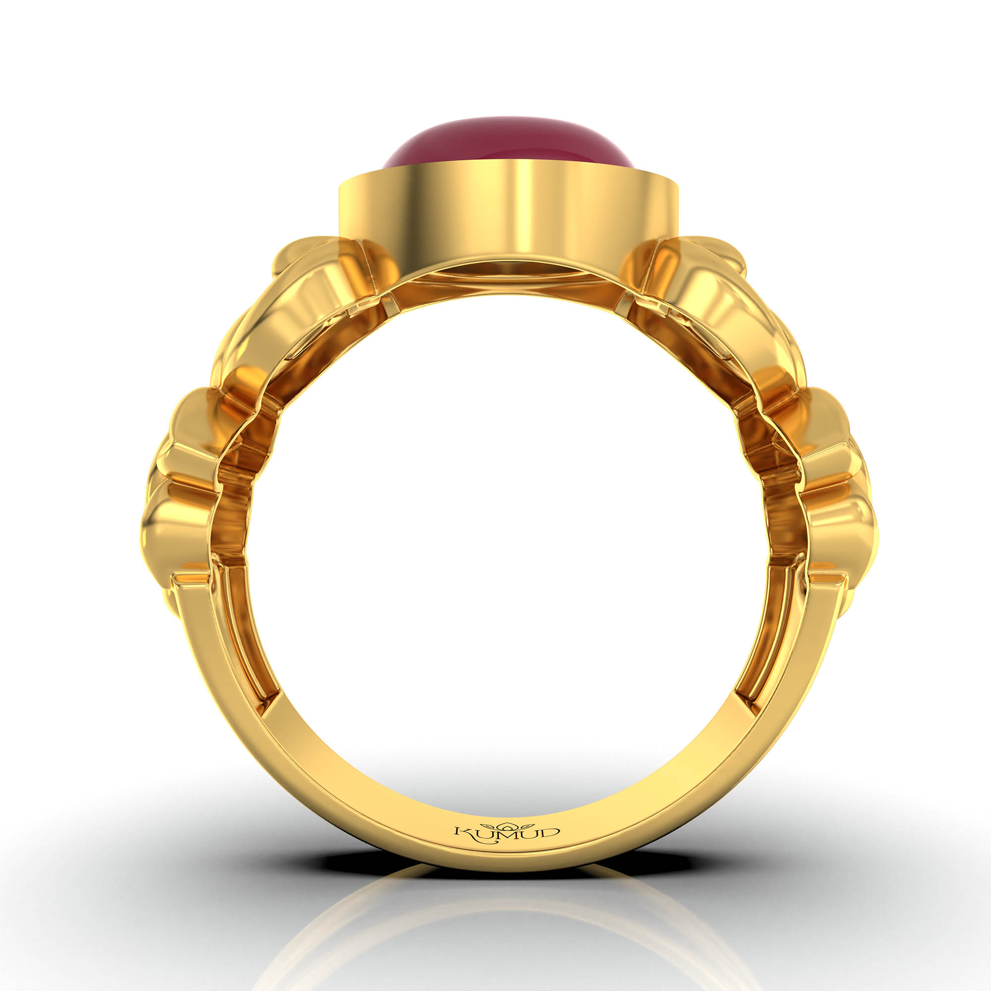 Ruby (Manik) Antique Ring for Women in 22K Yellow Gold – Oval Cabochon 9x8 mm, Bezel Setting, 4 g (Design KA-5) thumbnail