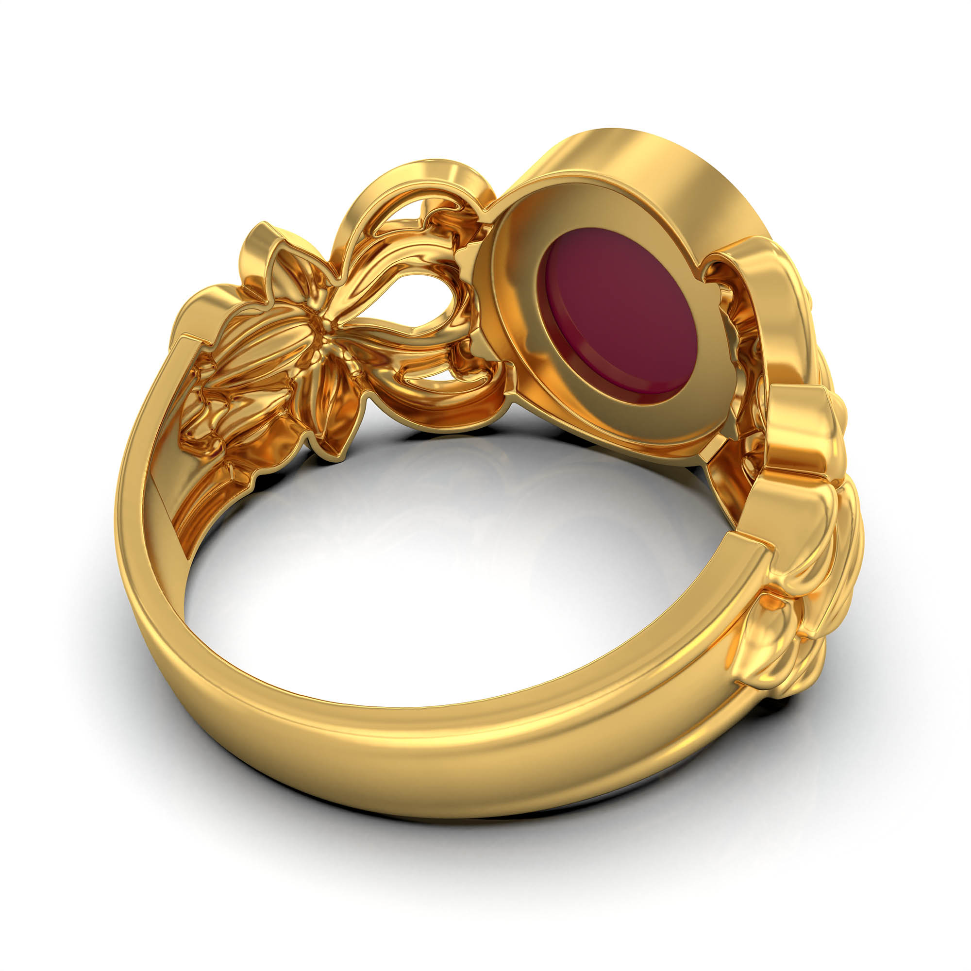 Ruby (Manik) Antique Ring for Women in 22K Yellow Gold – Oval Cabochon 9x8 mm, Bezel Setting, 4 g (Design KA-5) thumbnail