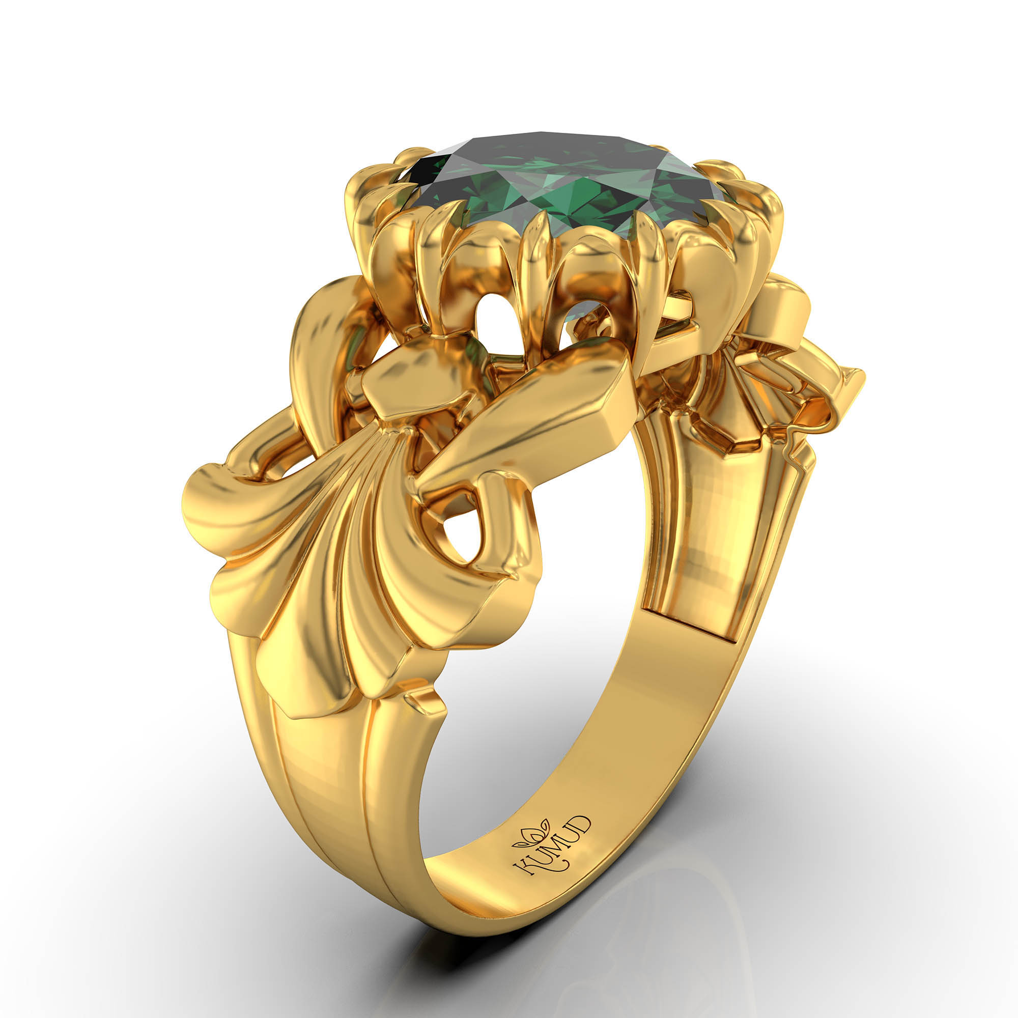 Emerald (Panna) Antique Ring for Women in 22K Yellow Gold – Oval 9x8 mm, Prong Setting, 3 g (Design KA-6) thumbnail