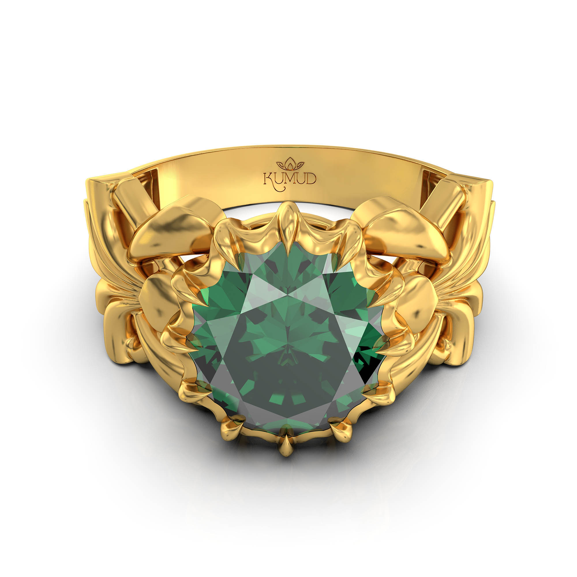 Emerald (Panna) Antique Ring for Women in 22K Yellow Gold – Oval 9x8 mm, Prong Setting, 3 g (Design KA-6) thumbnail