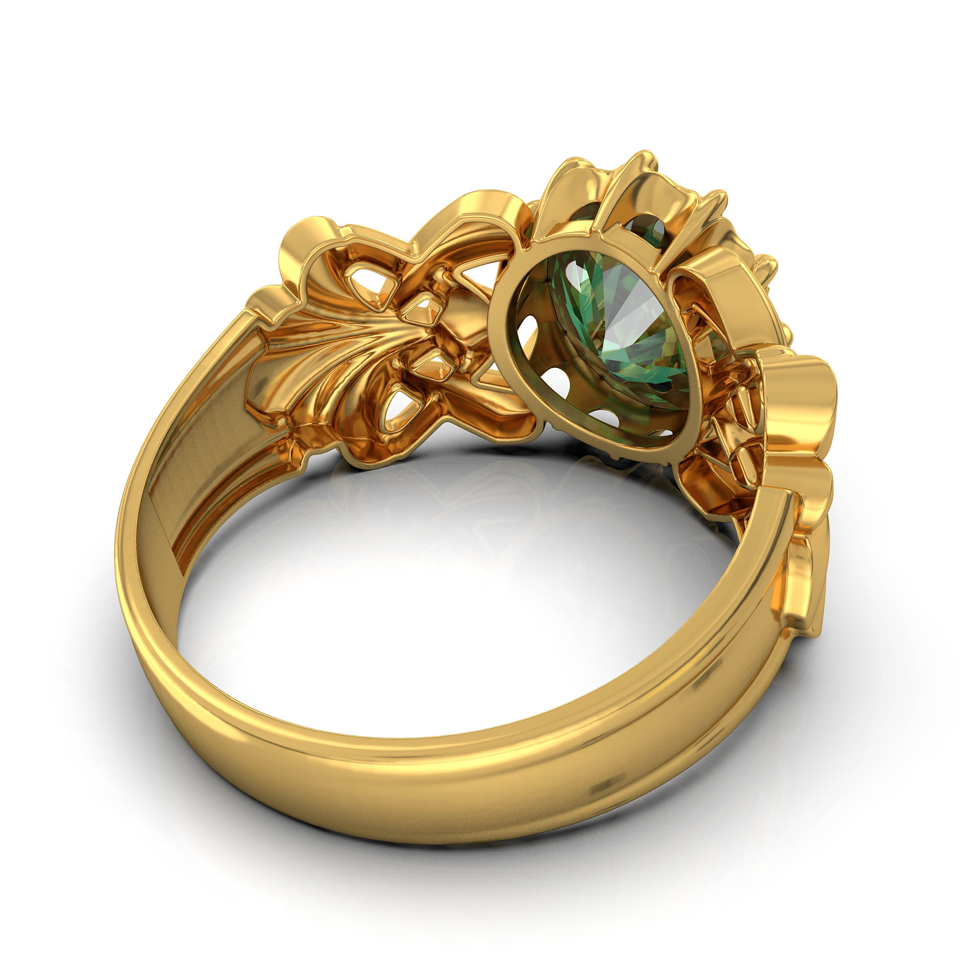 Emerald (Panna) Antique Ring for Women in 22K Yellow Gold – Oval 9x8 mm, Prong Setting, 3 g (Design KA-6) thumbnail