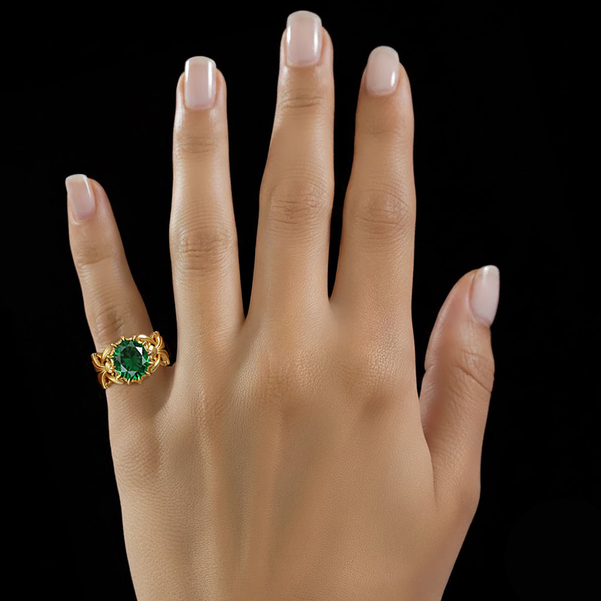 Emerald (Panna) Antique Ring for Women in 22K Yellow Gold – Oval 9x8 mm, Prong Setting, 3 g (Design KA-6) thumbnail