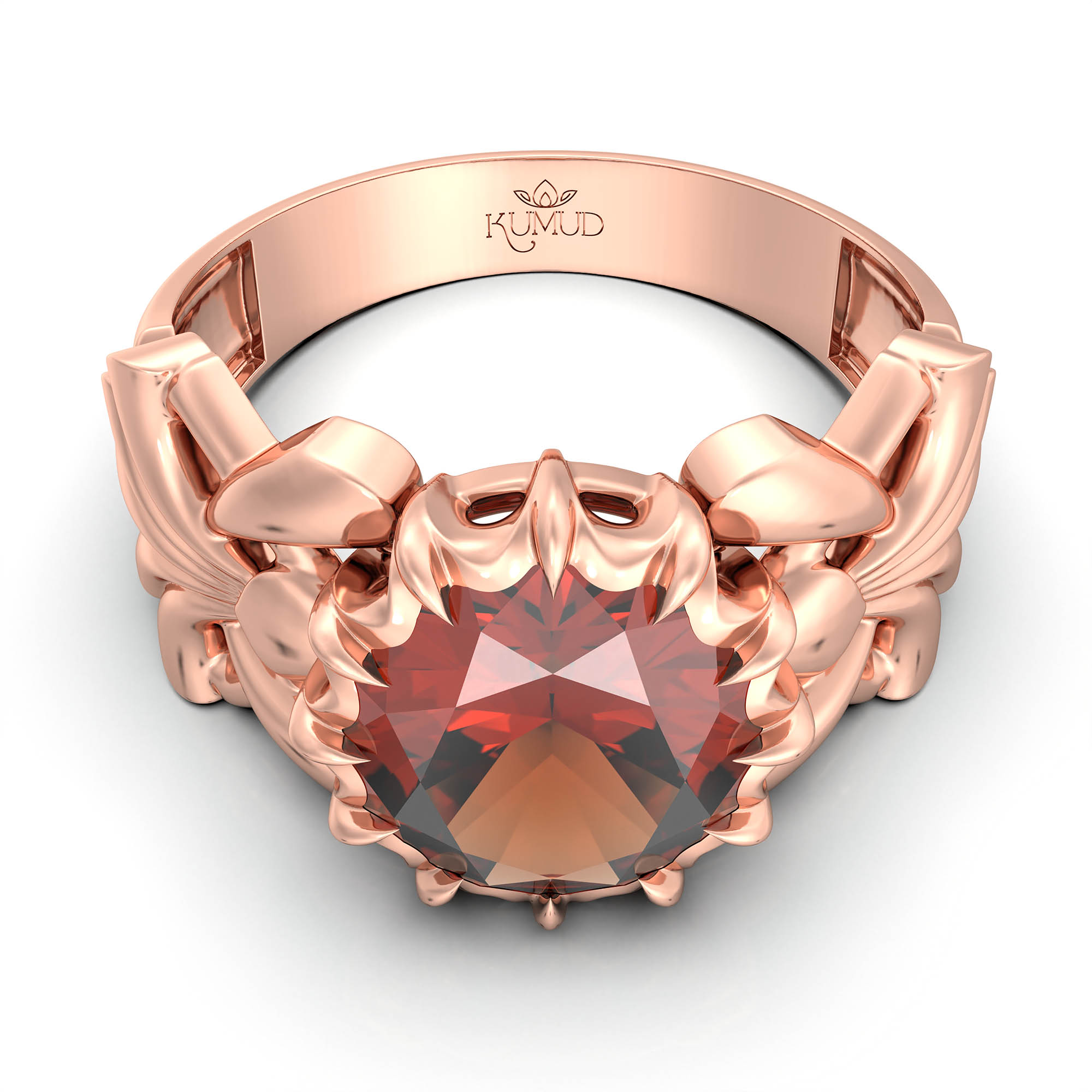 Hessonite (Gomed) Antique Ring for Women in 18K Rose Gold – Oval 9x8 mm, Prong Setting, 3 g (Design KA-6) thumbnail