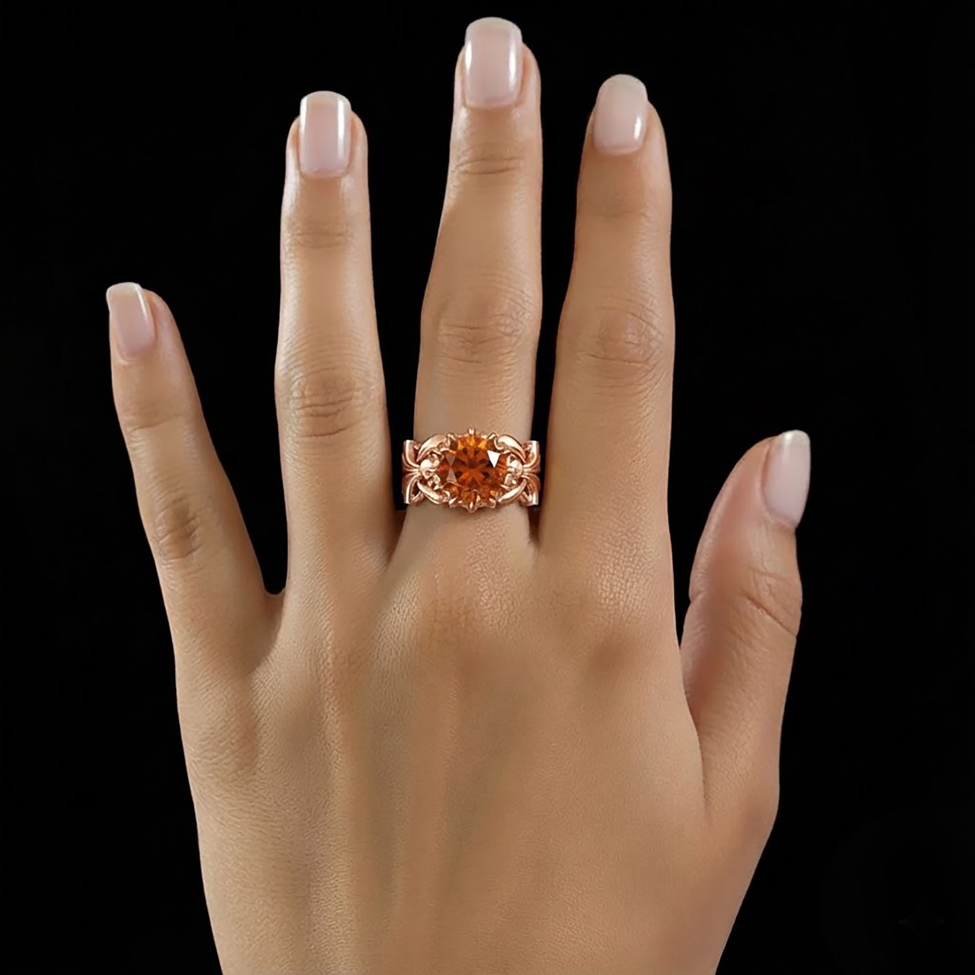 Hessonite (Gomed) Antique Ring for Women in 18K Rose Gold – Oval 9x8 mm, Prong Setting, 3 g (Design KA-6) thumbnail