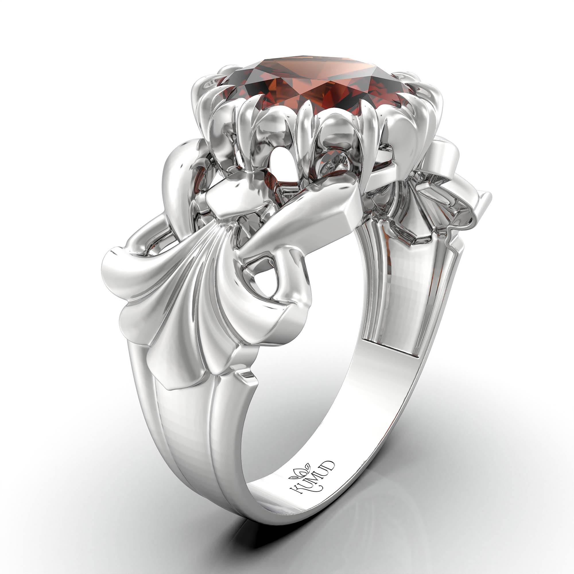 Hessonite (Gomed) Ring for Women in 925 Sterling Silver – Oval 9x8 mm, Prong Setting, 1.8 g (Design KA-6) thumbnail