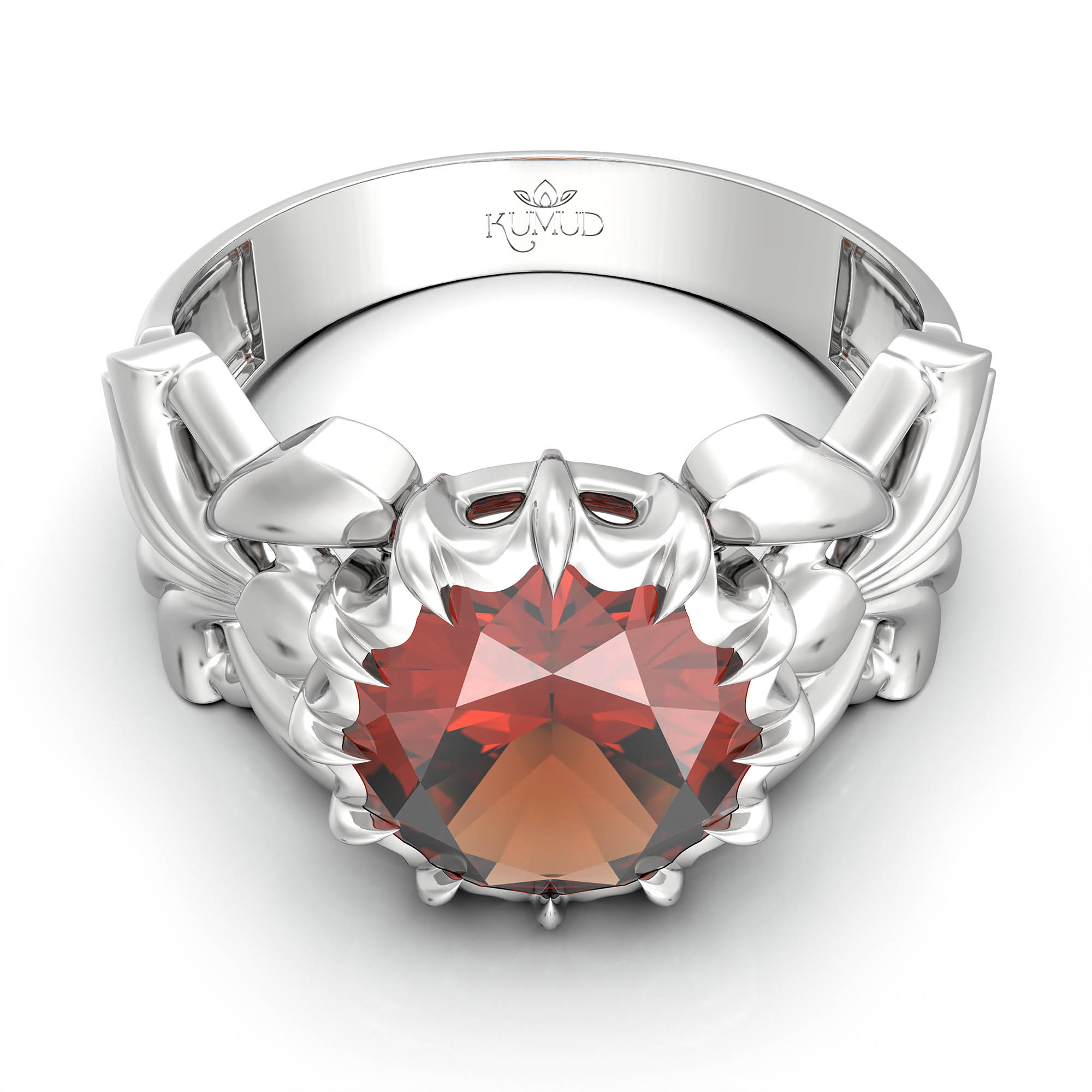 Hessonite (Gomed) Ring for Women in 925 Sterling Silver – Oval 9x8 mm, Prong Setting, 1.8 g (Design KA-6) thumbnail