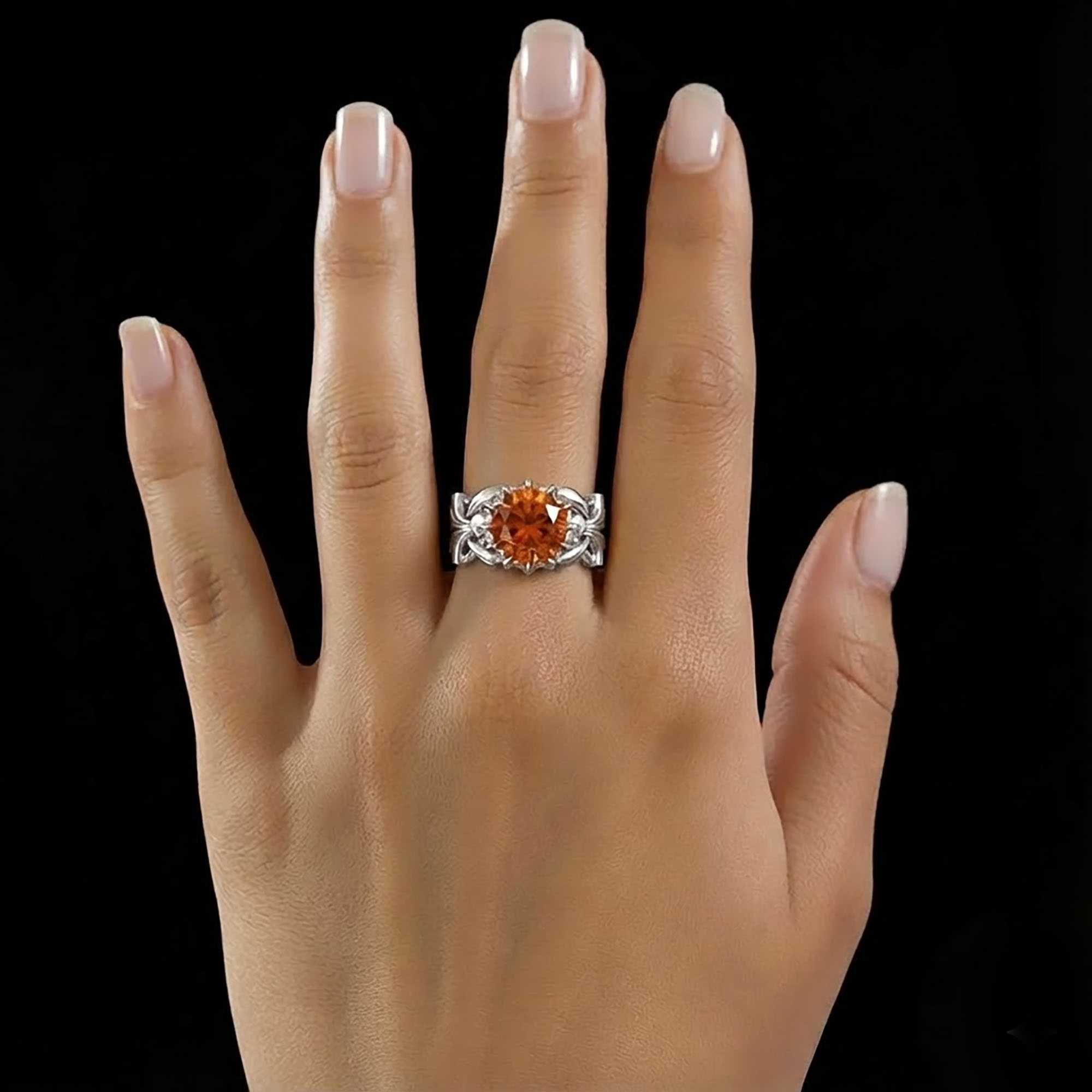 Hessonite (Gomed) Ring for Women in 925 Sterling Silver – Oval 9x8 mm, Prong Setting, 1.8 g (Design KA-6) thumbnail