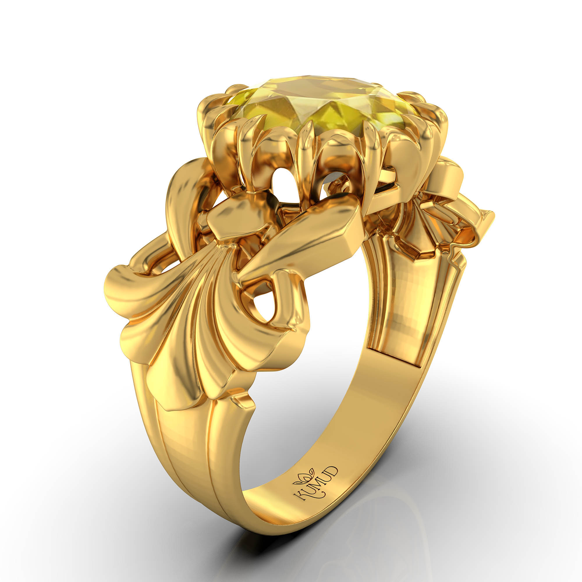 Yellow Sapphire (Pukhraj) Antique Ring for Women in 22K Yellow Gold – Oval 9x8 mm, Prong Setting, 3 g (Design KA-6) thumbnail