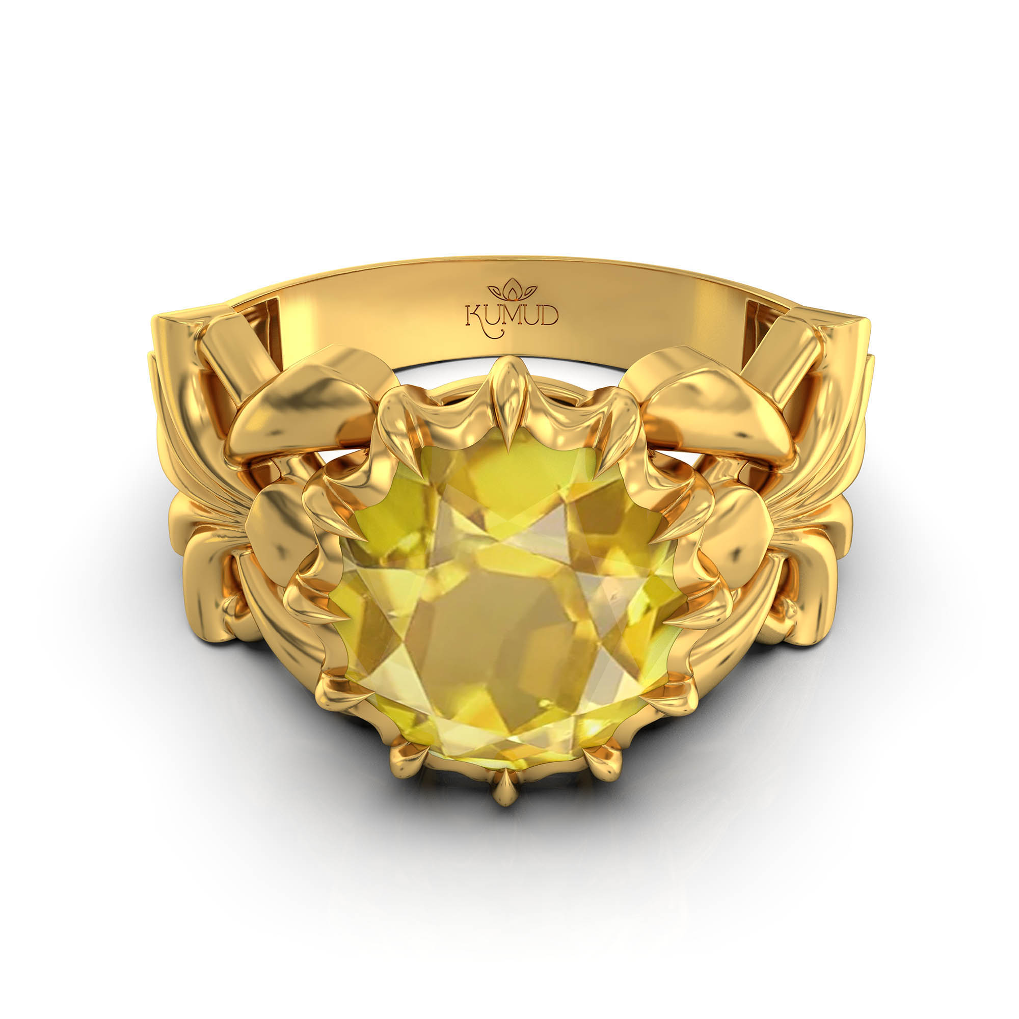 Yellow Sapphire (Pukhraj) Antique Ring for Women in 22K Yellow Gold – Oval 9x8 mm, Prong Setting, 3 g (Design KA-6) thumbnail