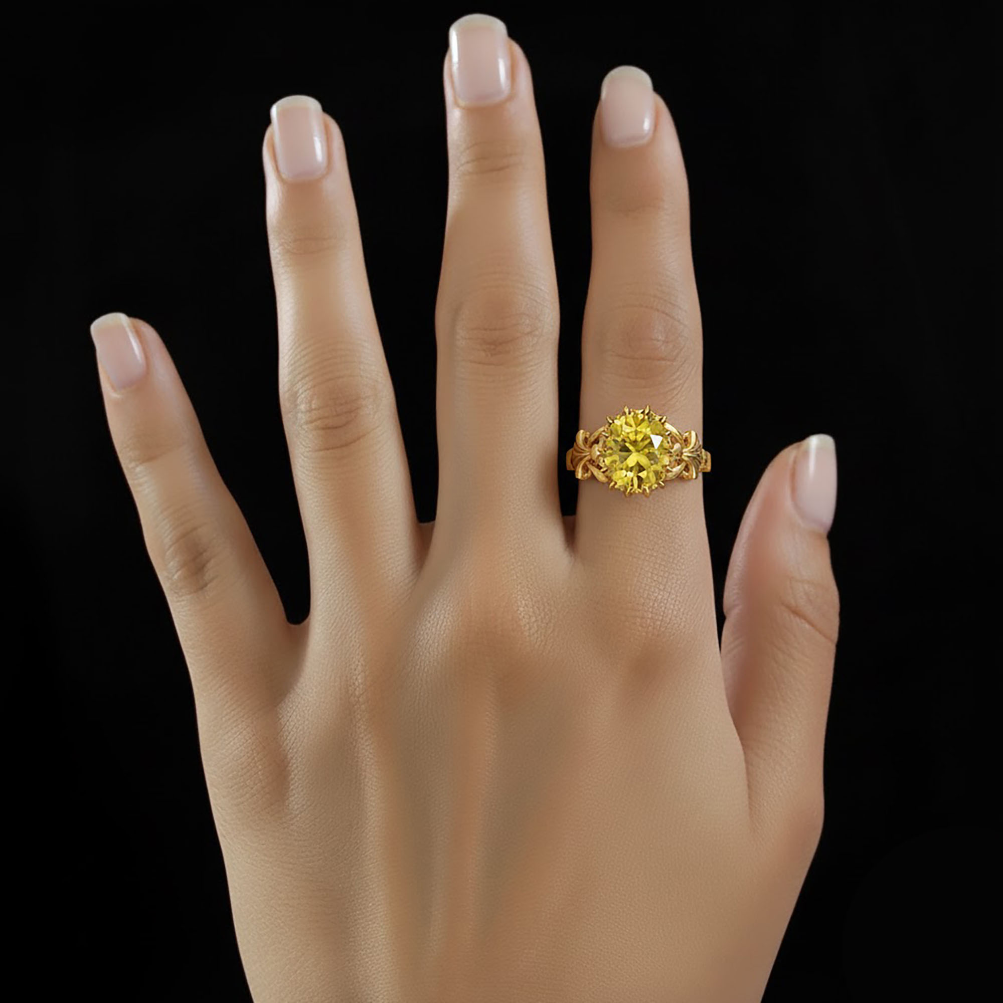 Yellow Sapphire (Pukhraj) Antique Ring for Women in 22K Yellow Gold – Oval 9x8 mm, Prong Setting, 3 g (Design KA-6) thumbnail
