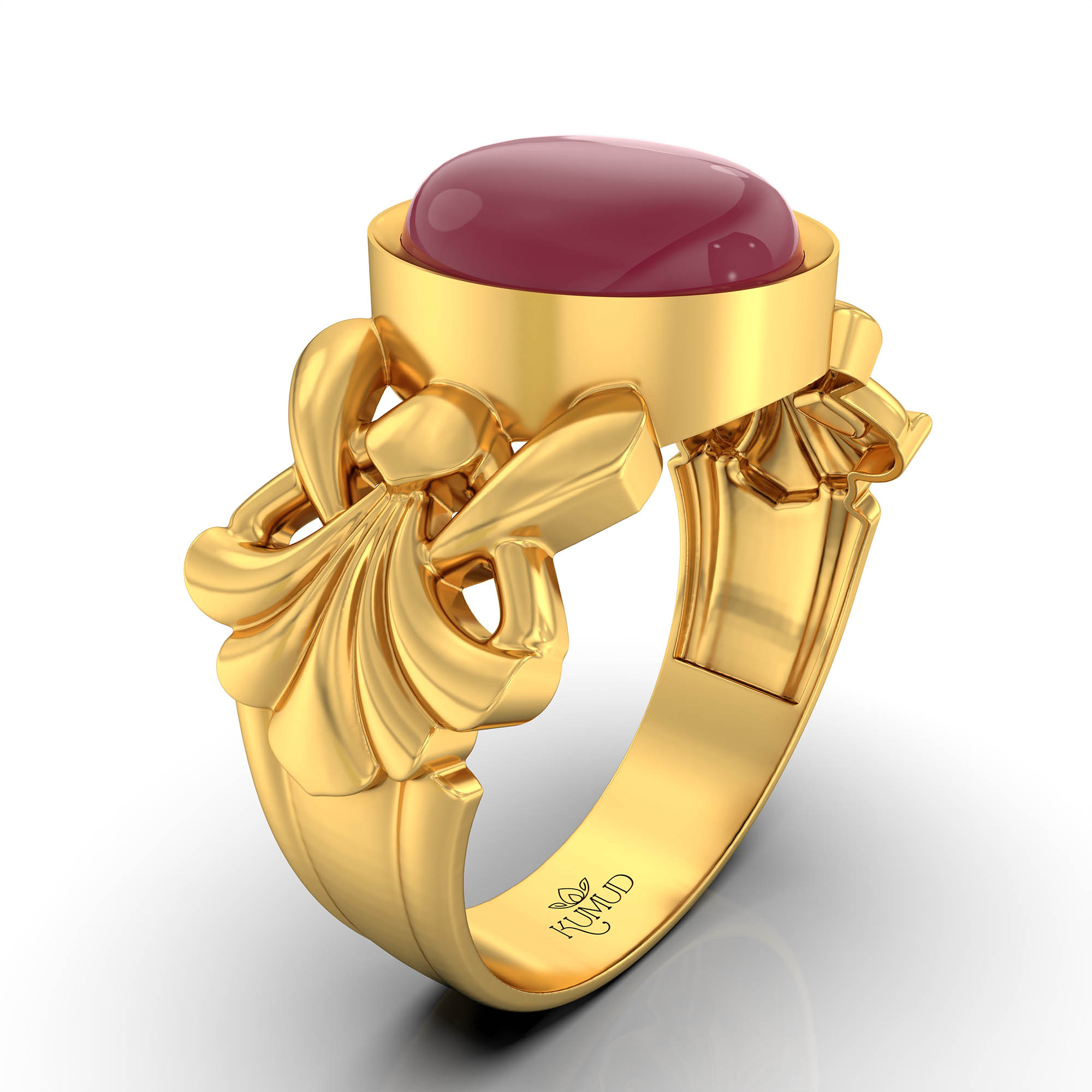 Ruby (Manik) Antique Ring for Women in 22K Yellow Gold – Oval Cabochon 9x8 mm, Bezel Setting, 4 g (Design KA-6) thumbnail