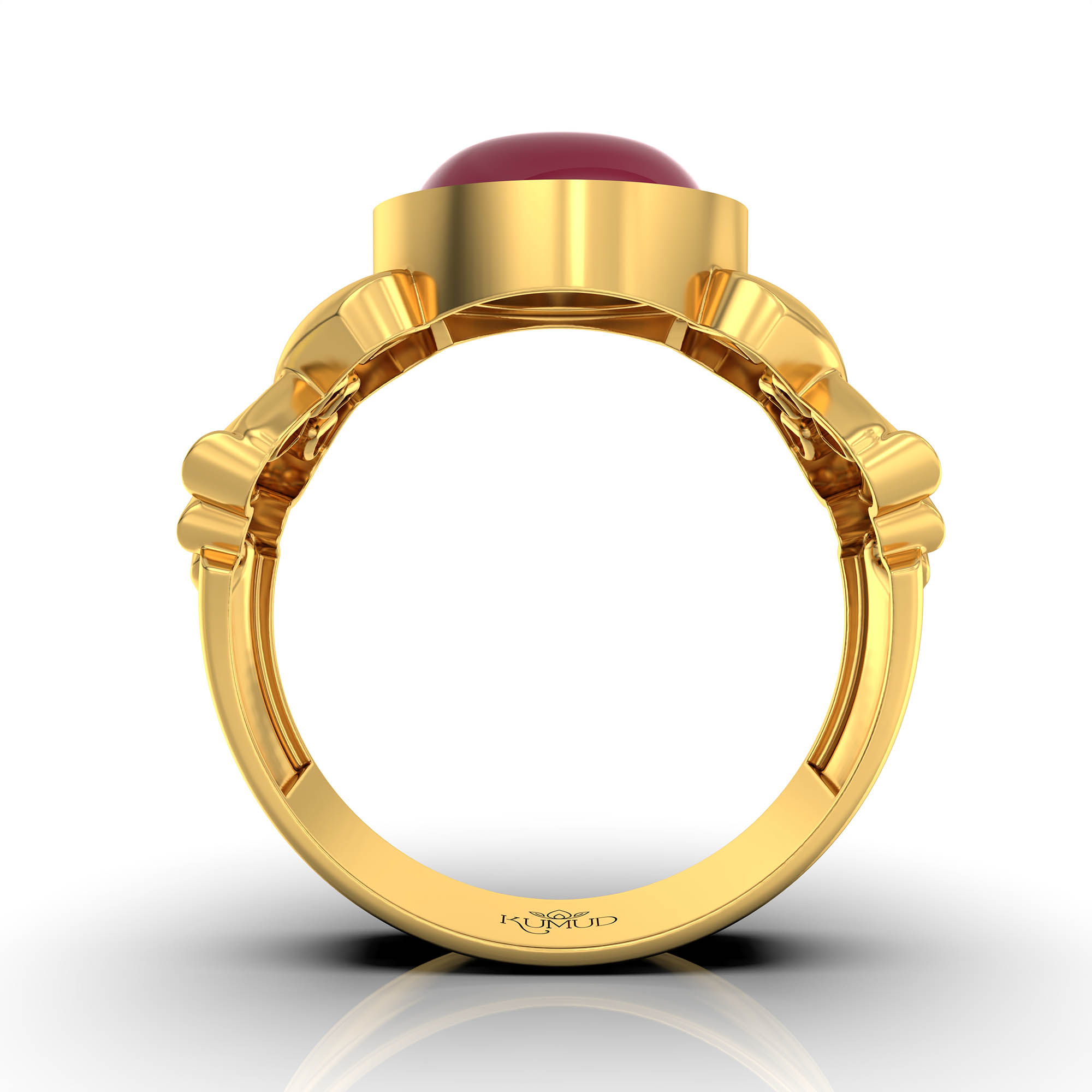 Ruby (Manik) Antique Ring for Women in 22K Yellow Gold – Oval Cabochon 9x8 mm, Bezel Setting, 4 g (Design KA-6) thumbnail