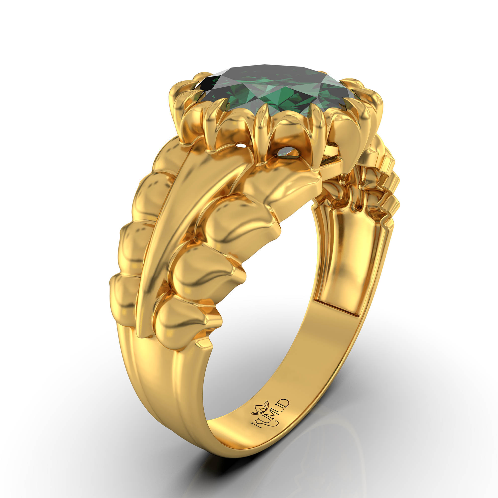 Emerald (Panna) Antique Ring for Women in 22K Yellow Gold – Oval 9x8 mm, Prong Setting, 3 g (Design KA-7) thumbnail